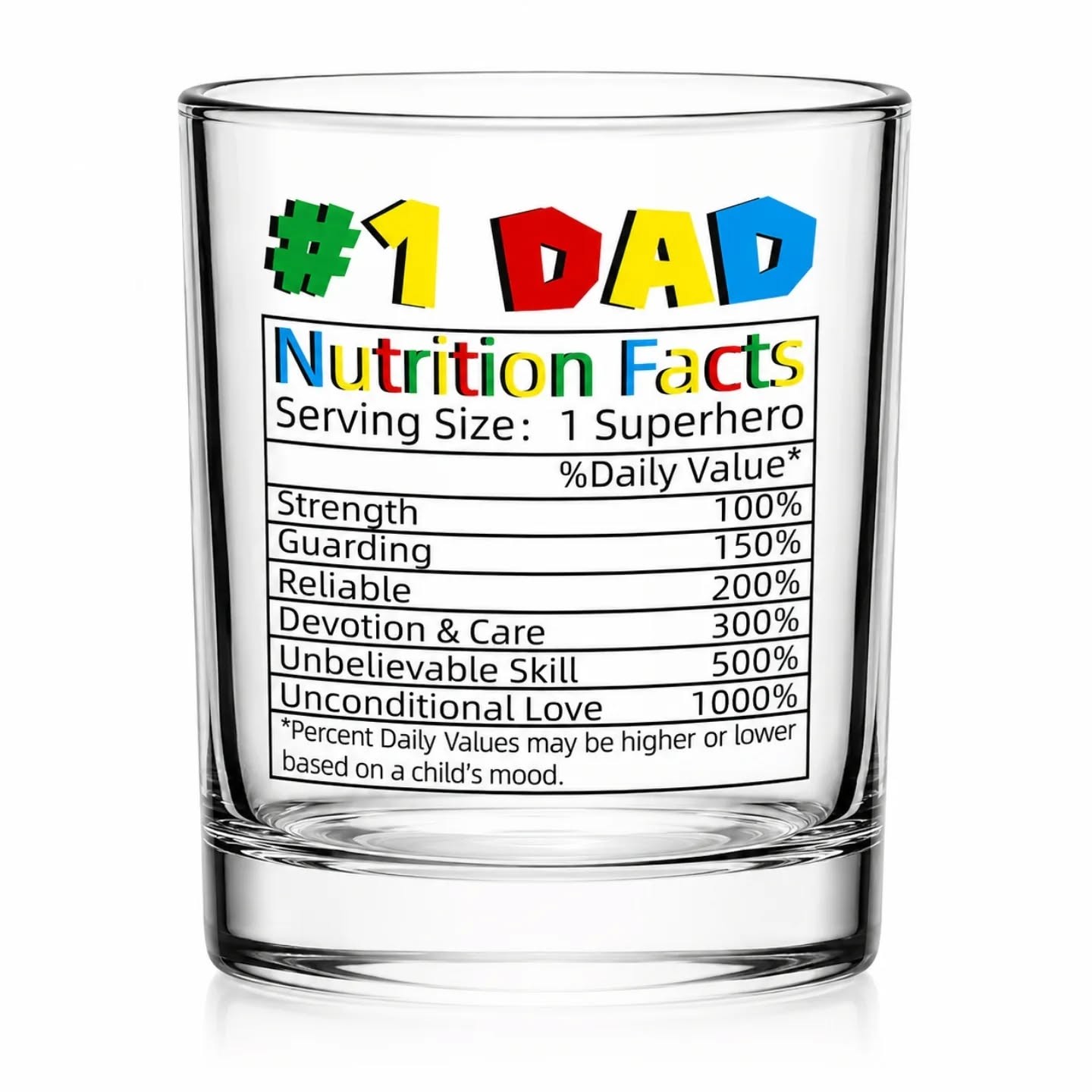 #1 Dad Personality Nutrition Facts Whiskey Glass (10oz) – view 1