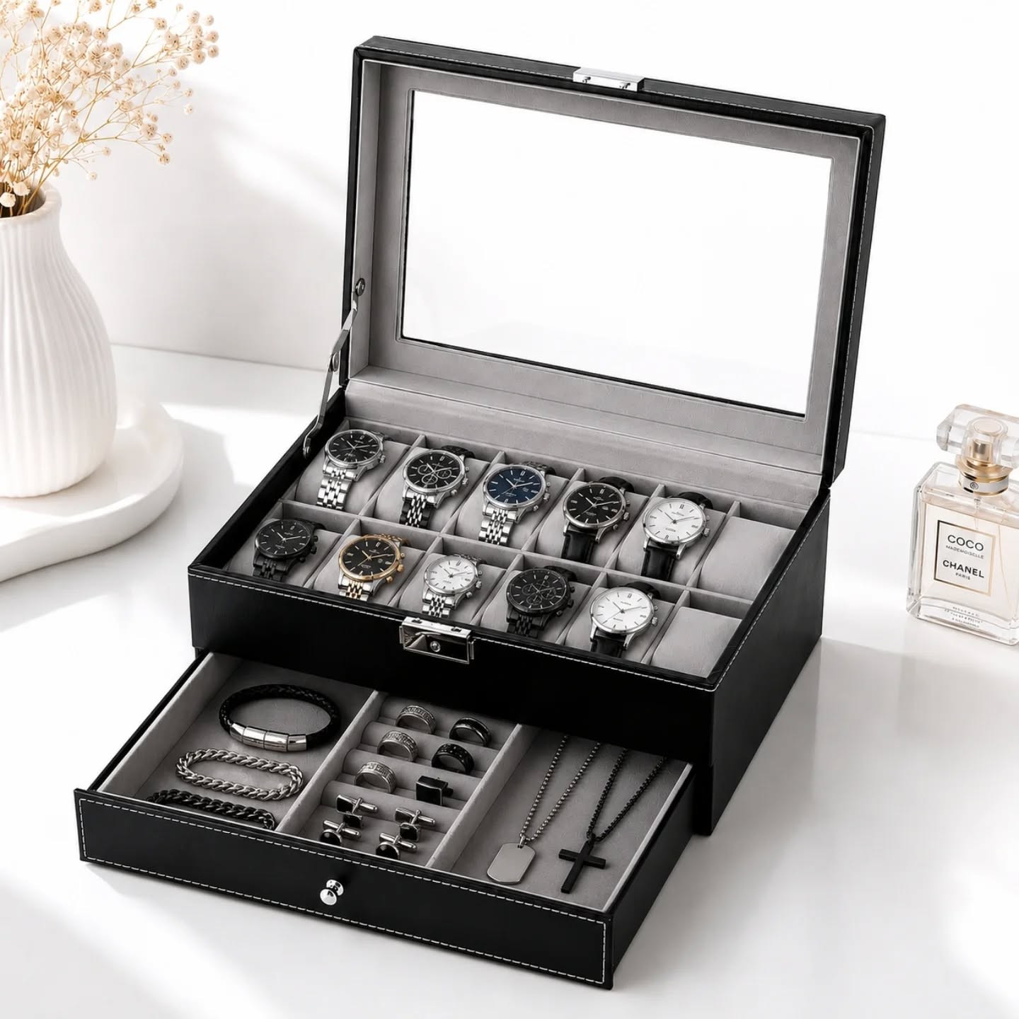 12 Slot Watch Box & Jewelry Organizer – view 1