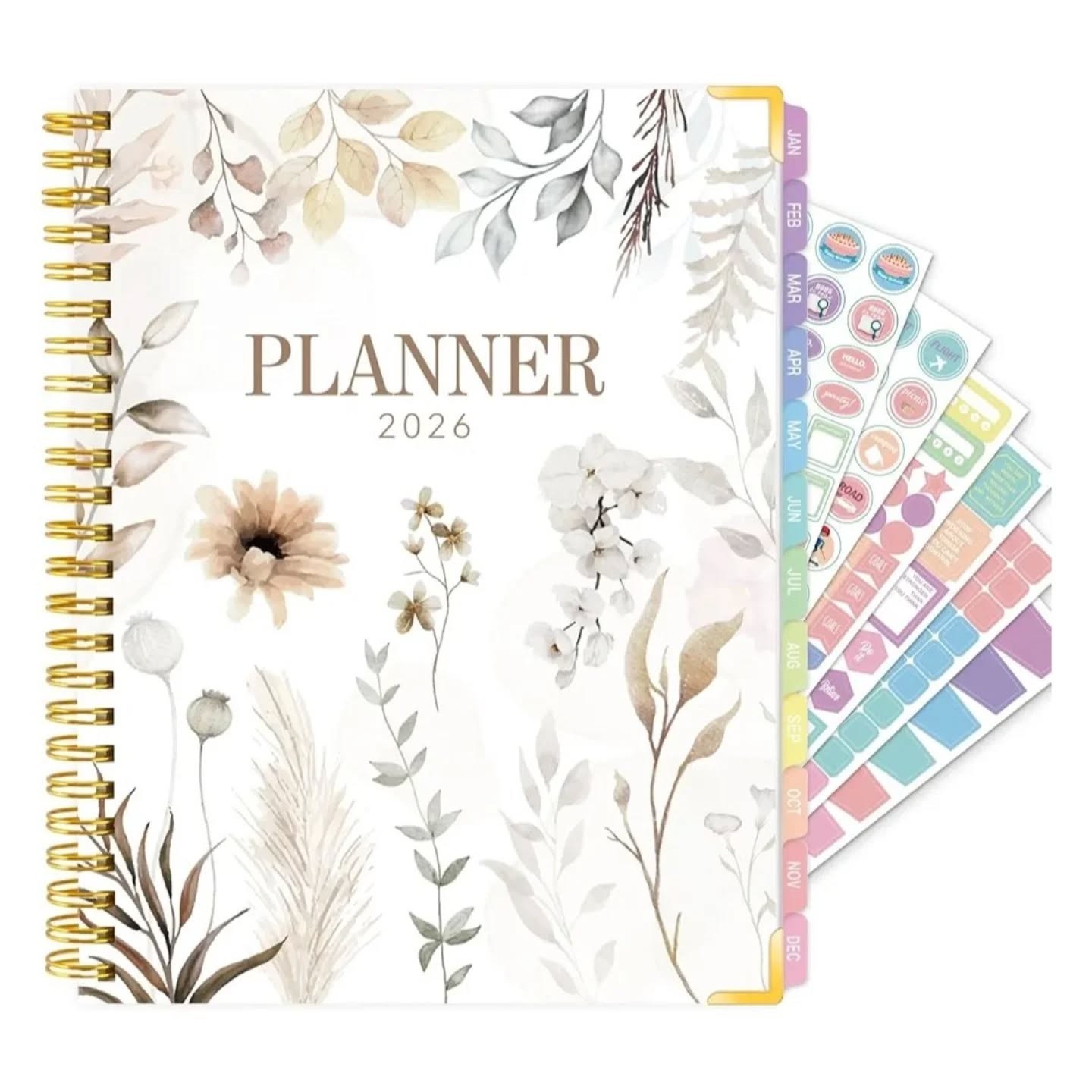 2026 Weekly & Monthly Planner 12-Month Hardcover Calendar Planner With Tabs – Minimalist Floral – view 1