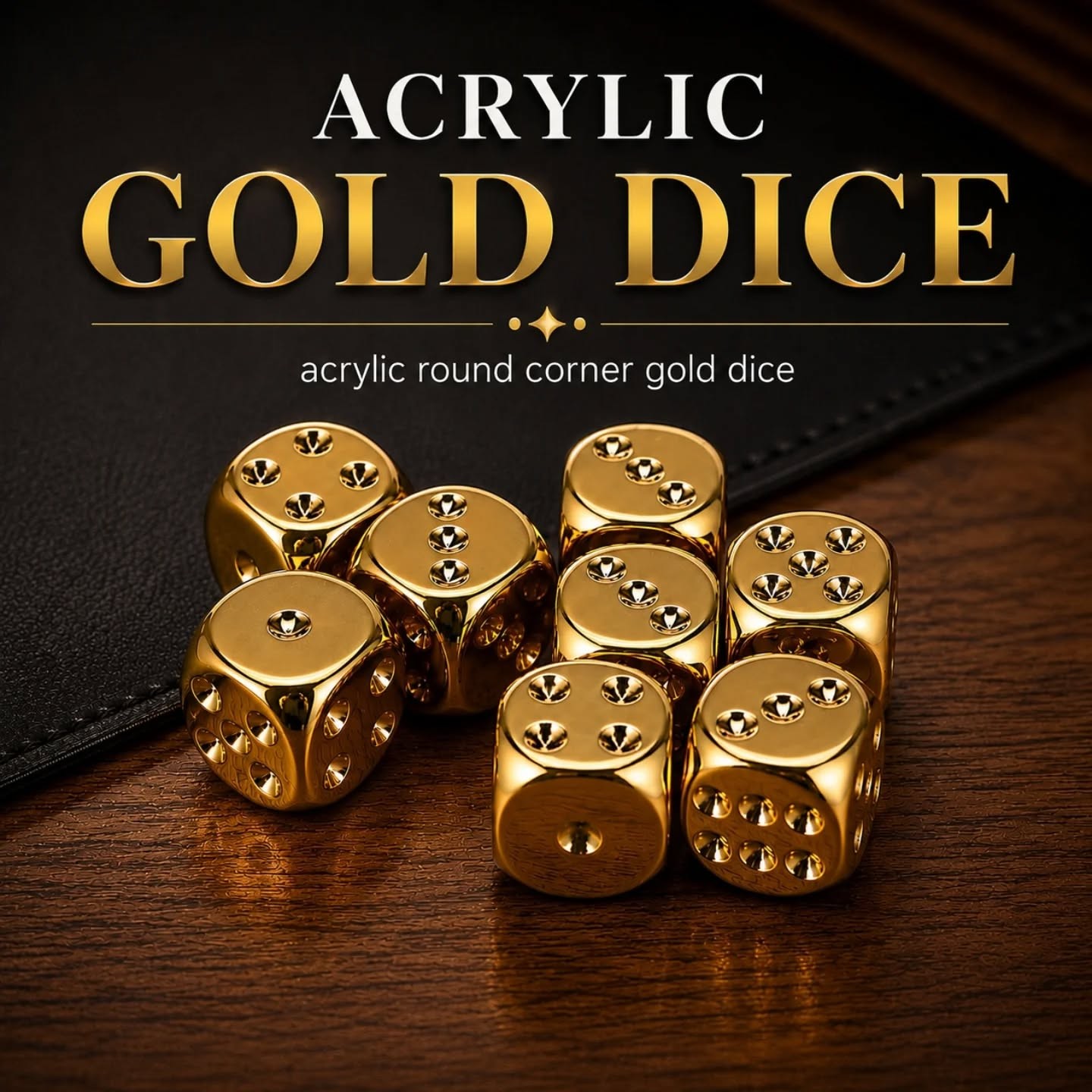 Acrylic Gold Dice – view 1