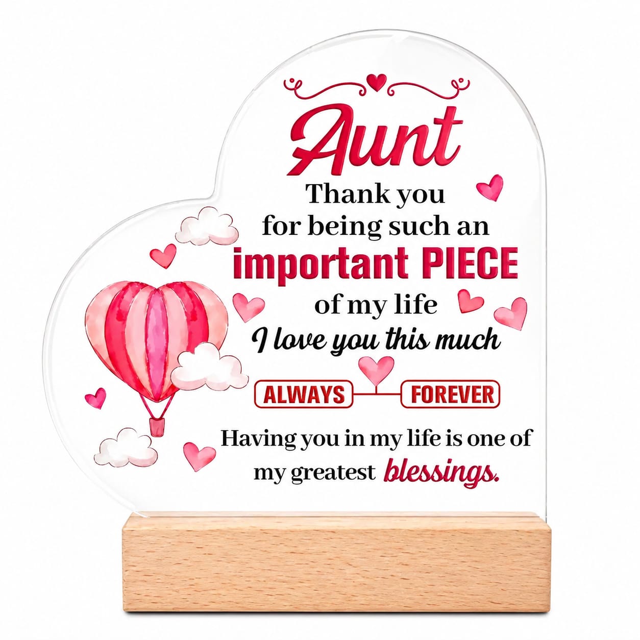 Aunt Appreciation Heart Plaque With Wooden Base – view 1