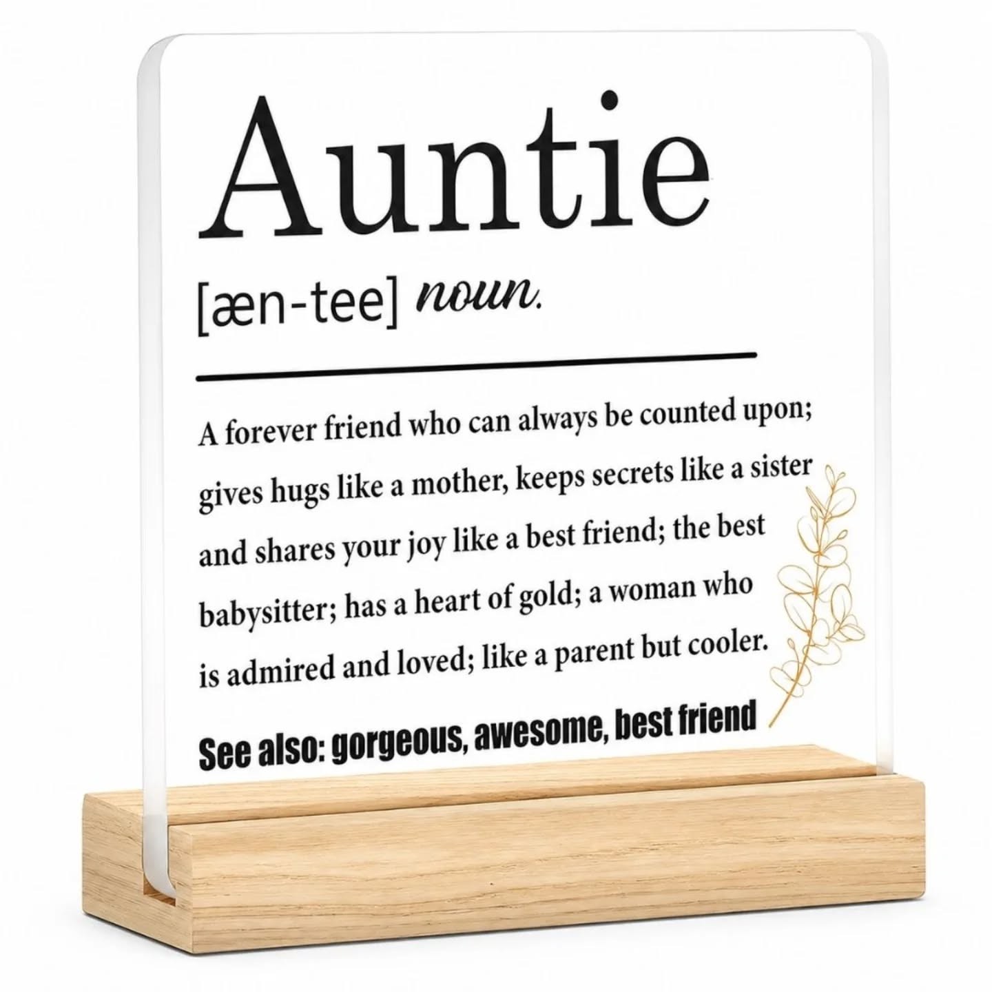 Auntie Noun Definition Mini Plaque With Wooden Stand – view 1