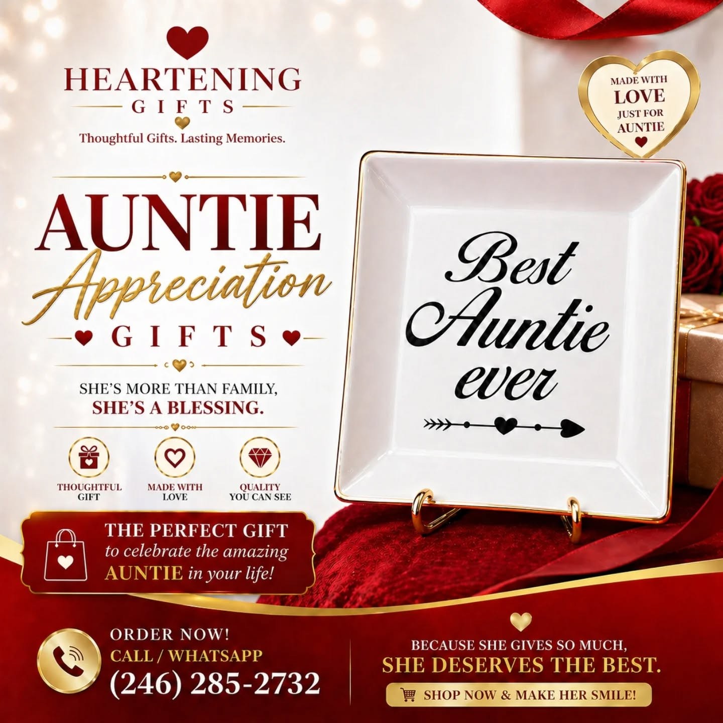 Best Auntie Ever Ivory & Gold Ceramic Trinket/Jewelry Dish – view 1