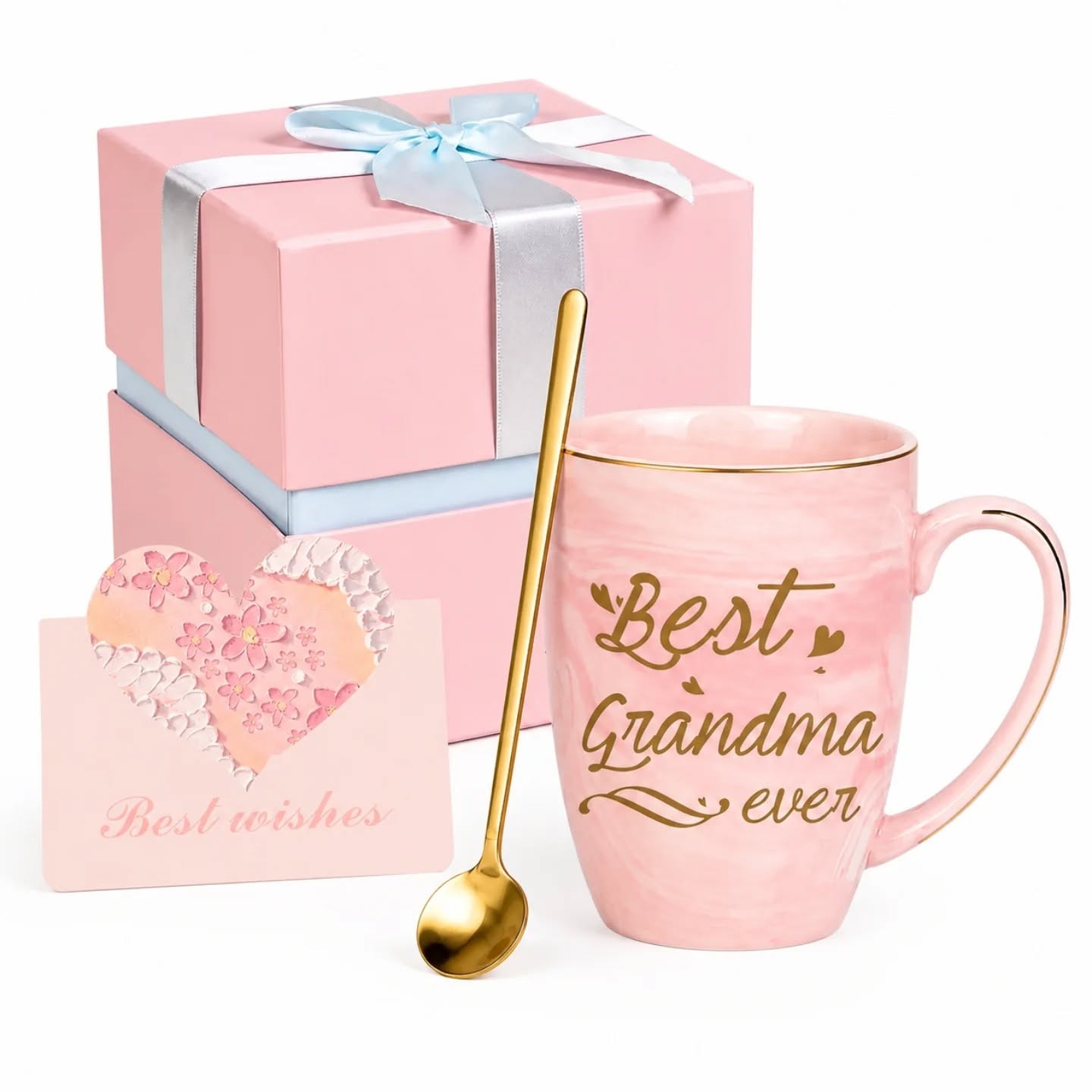 Best Grandma Ever Mug & Gold Spoon Gift Set With Best Wishes Heart Card – view 1