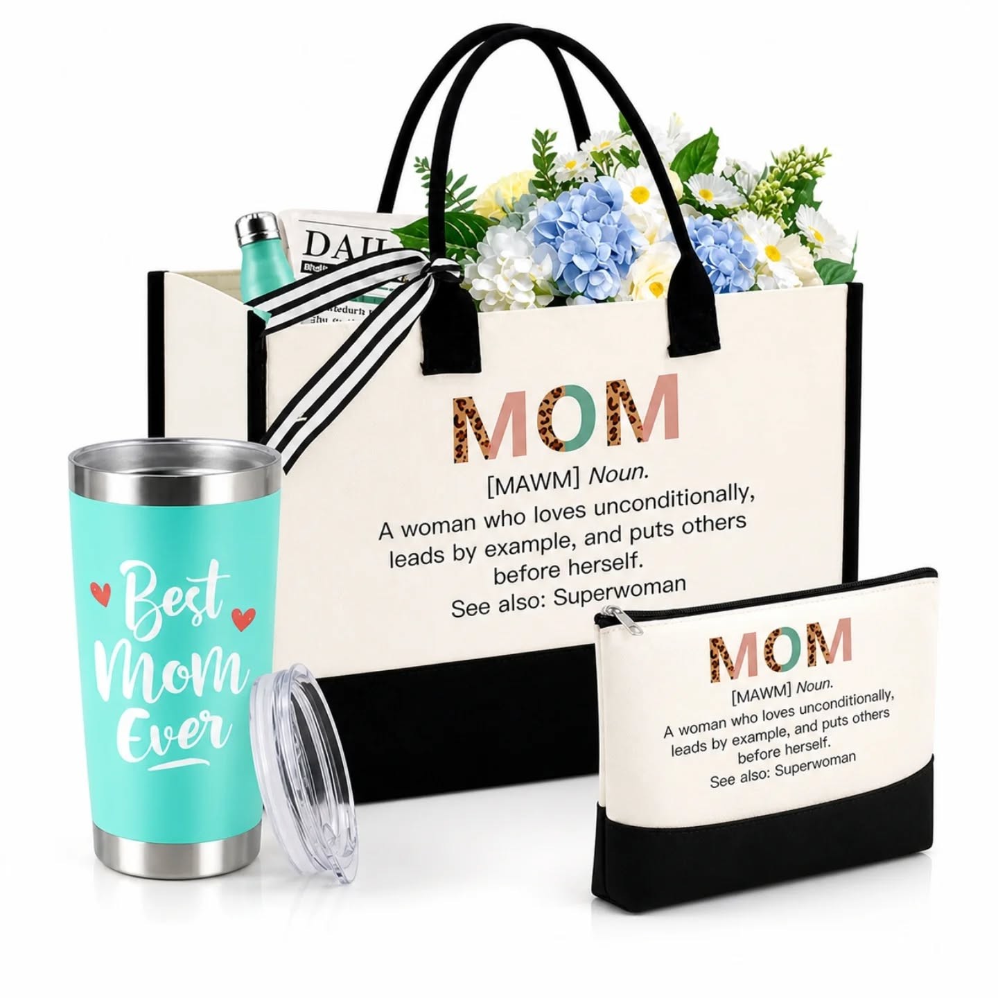 Best Mom Ever Appreciation Tumbler, Tote Bag & Cosmetics Bag Gift Set – view 1
