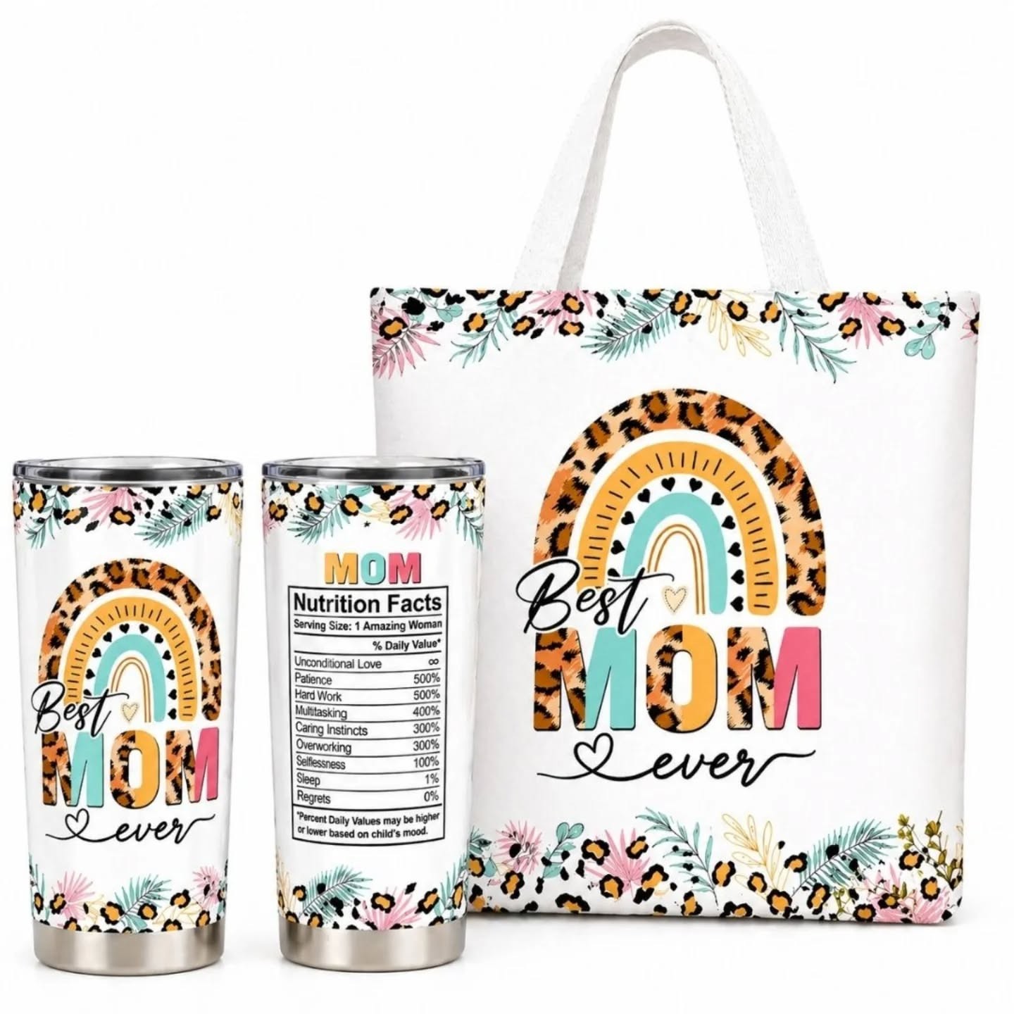 Best Mom Ever Gift Set – Cheetah Nutrition Facts Tumbler & Tote – view 1
