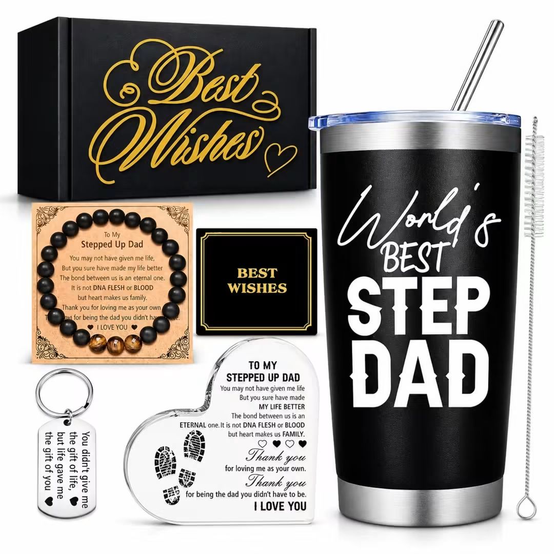 Best Step Dad Tumbler & Heart Ornament Gift Set – view 1