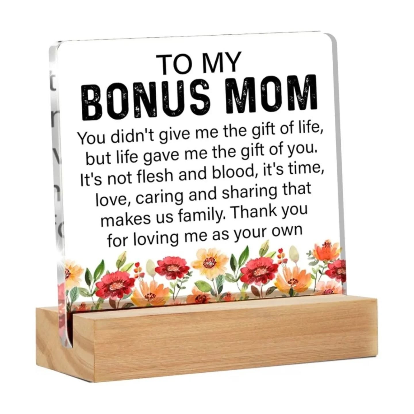 Bonus Mom Appreciation Gift Plaque With Wooden Stand – view 1