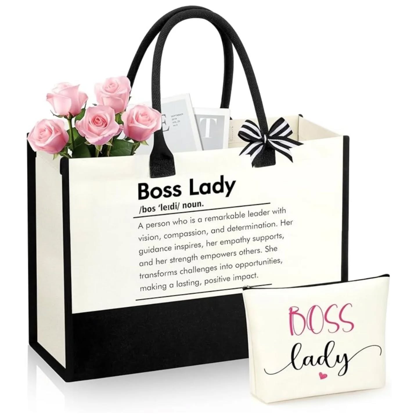 Boss Lady Personality Definition Tote Bag & Canvas Pouch Gift Set – Black & White – view 1