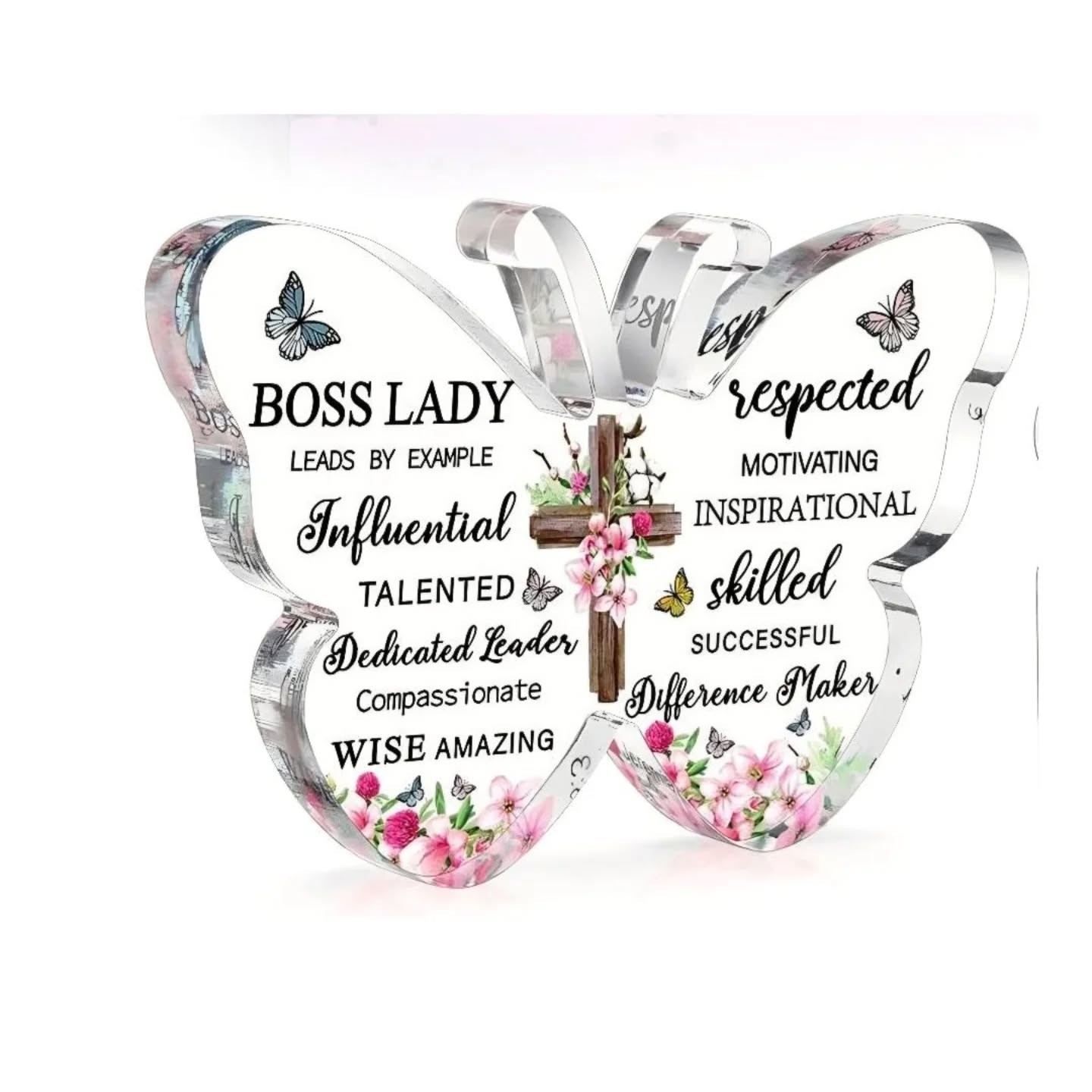 Boss, Mentor, Leader, Difference Maker Butterfly Acrylic Token Plaque/Paperweight – view 1