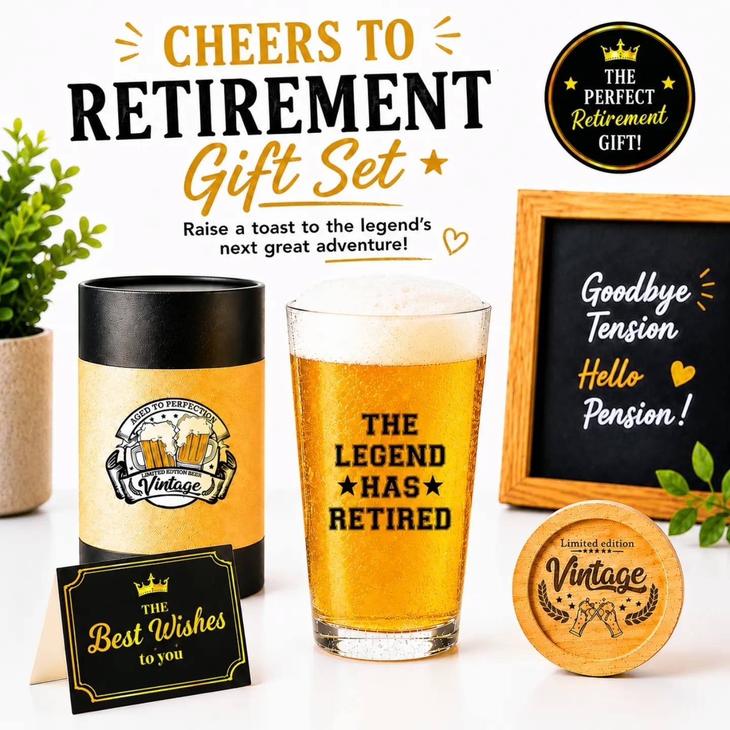 Cheers To Retirement Gift Set – The Legend Has Retired Beer Glass – view 1
