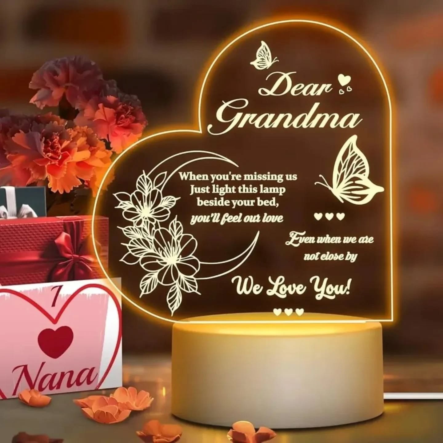 Dear Grandma We Love You Engraved LED Night Heart Light – view 1
