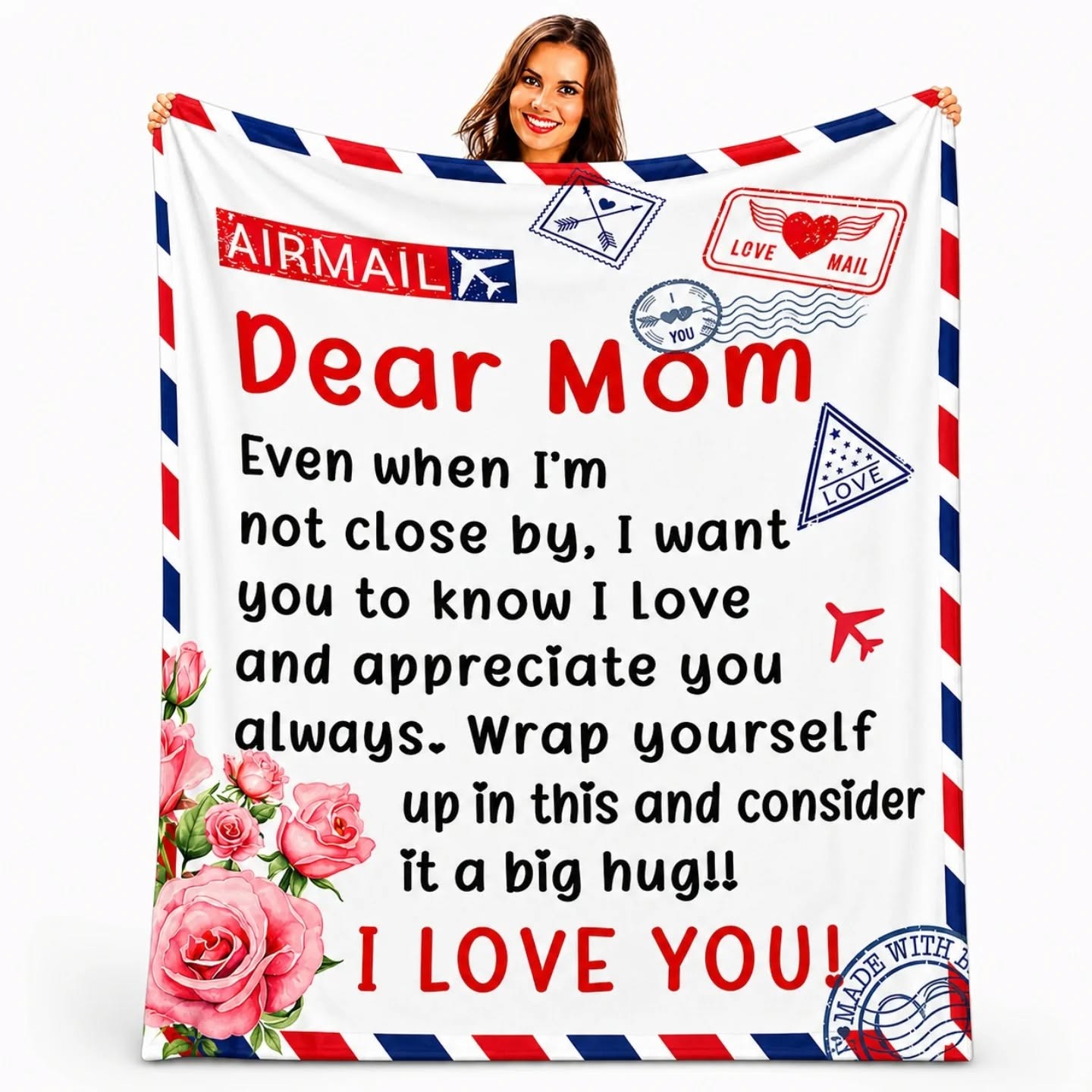 Dear Mom Air Mail Style Gift Vintage Blanket (50'x60') – view 1