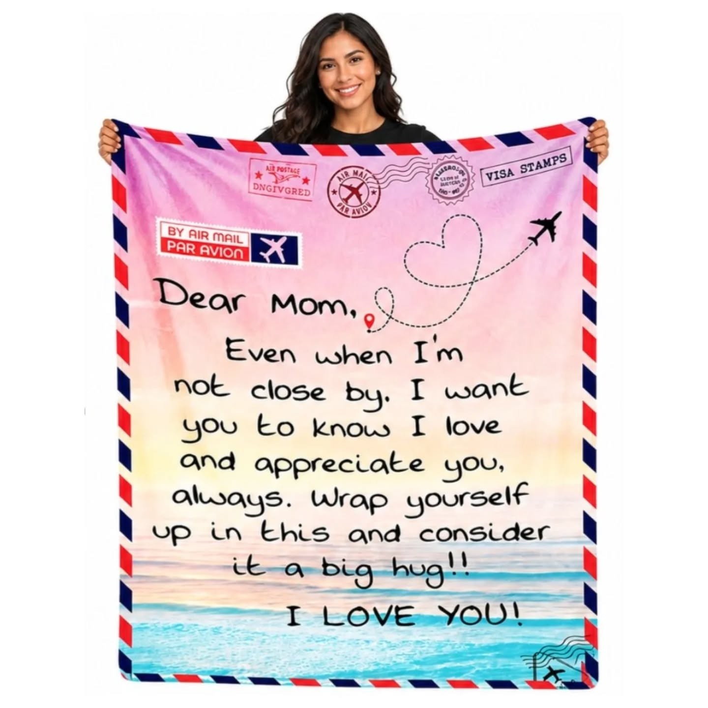 Dear Mom, I Love You Blanket, Pink & Sea Blue (50'x60') – view 1