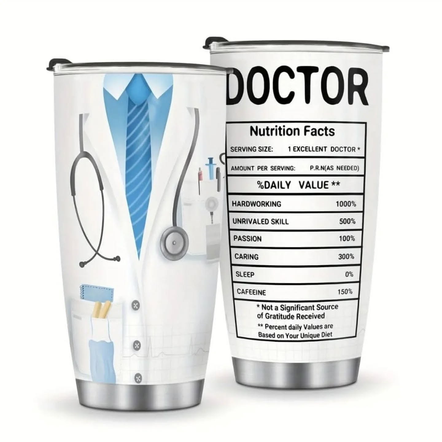 Doctor Personality Nutrition Facts Stainless Steel Travel Tumbler (20oz) – view 1