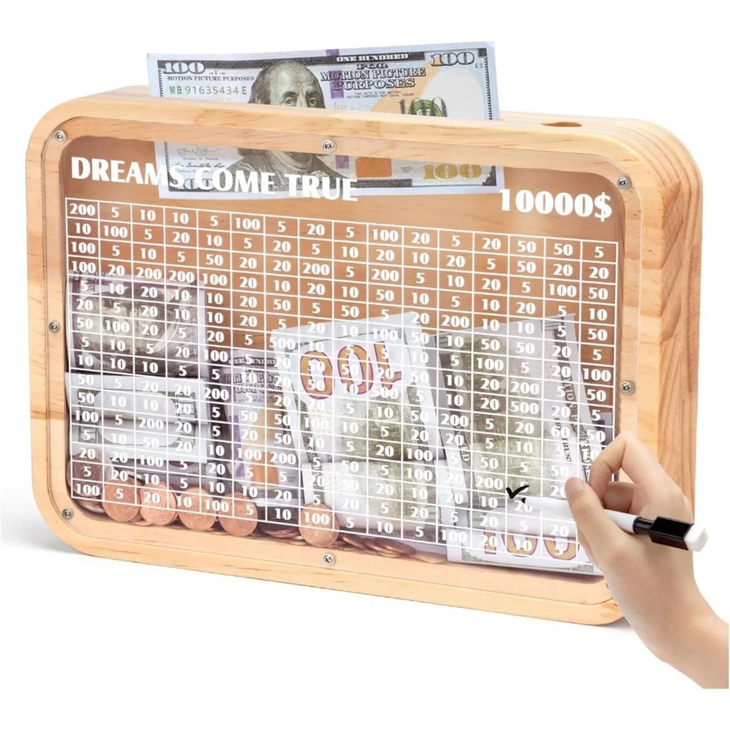 Dreams Come True Wooden Savings Box Comes With Marker – view 1
