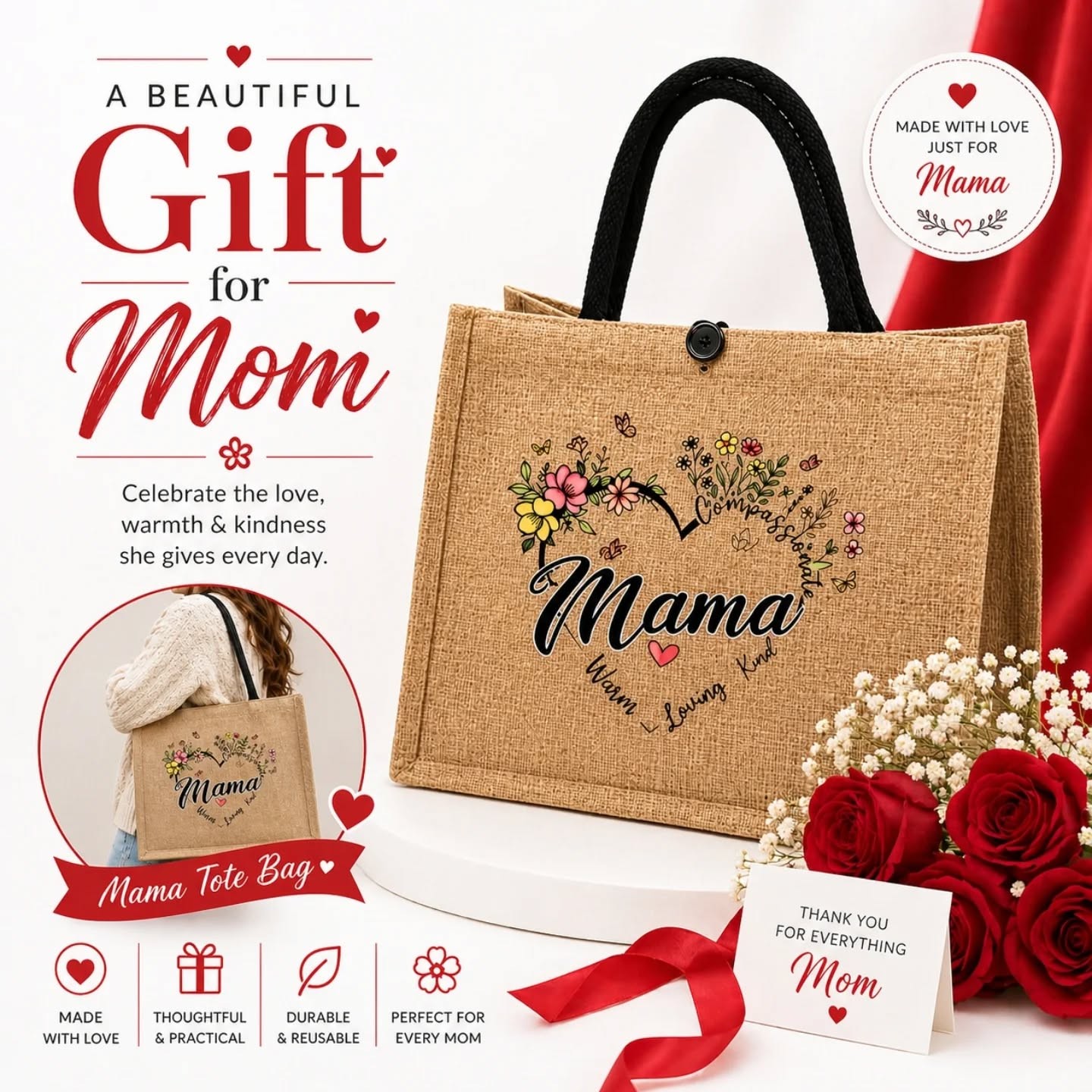 Floral Heart Love Mama Tote Bag – view 1