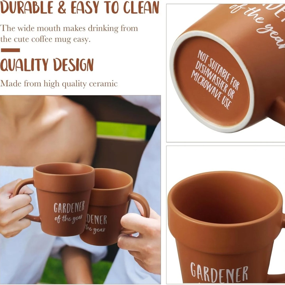 Gardener of The Year Ceramic Plant Pot Mug (11oz) & Stainless Steel Shovel Spoon Set. Each Set – view 1