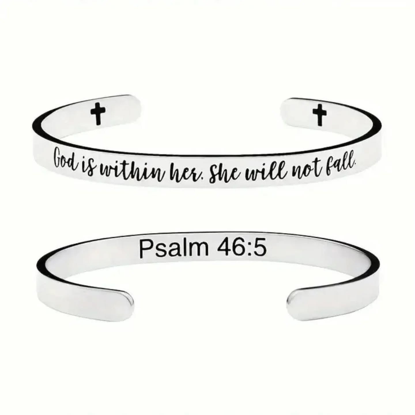 God Is Within Her, She Will Not Fall Mantra/Affirmation Stainless Steel Motivational Bracelet – view 1