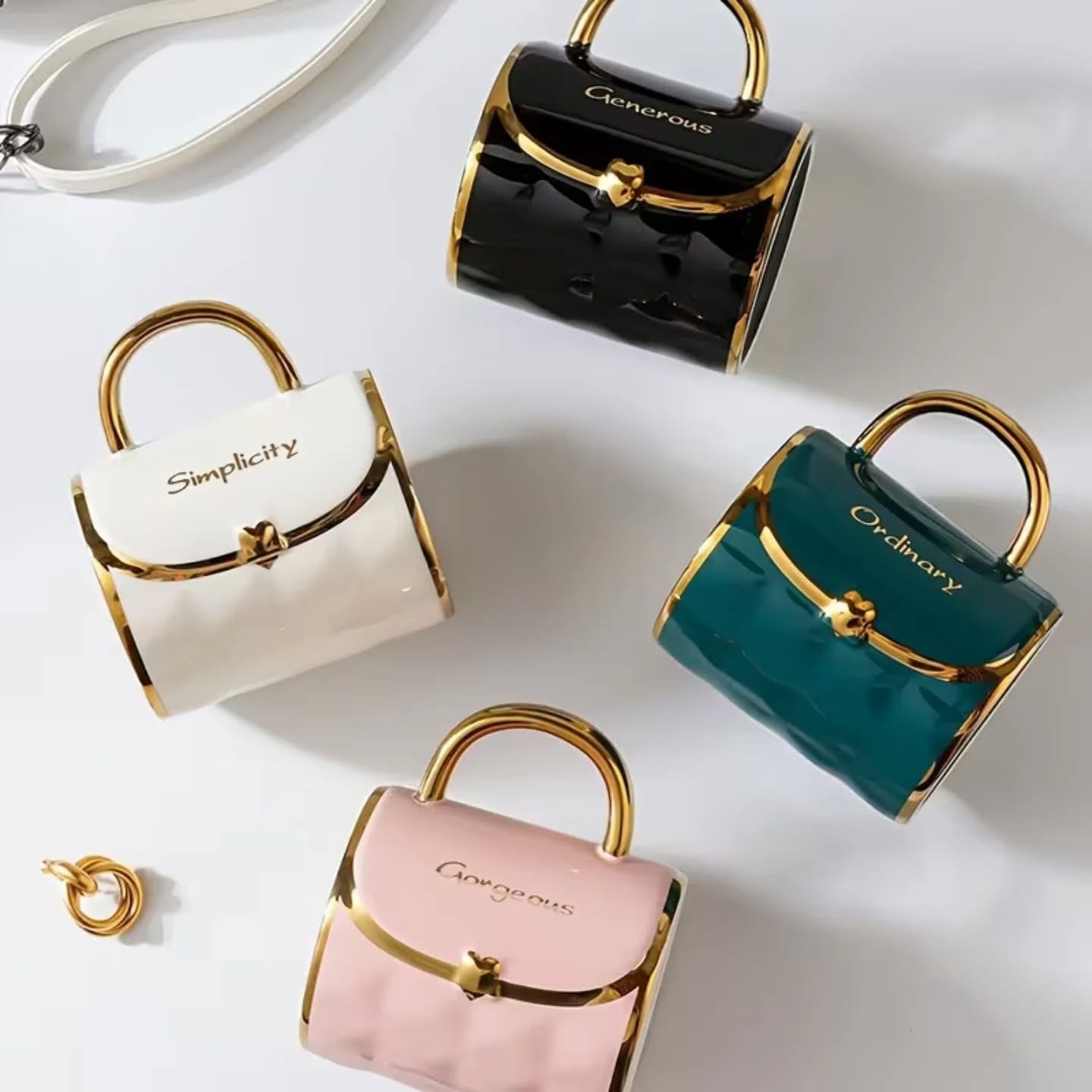 Gold Accented Ceramic Handbag Mugs – view 1