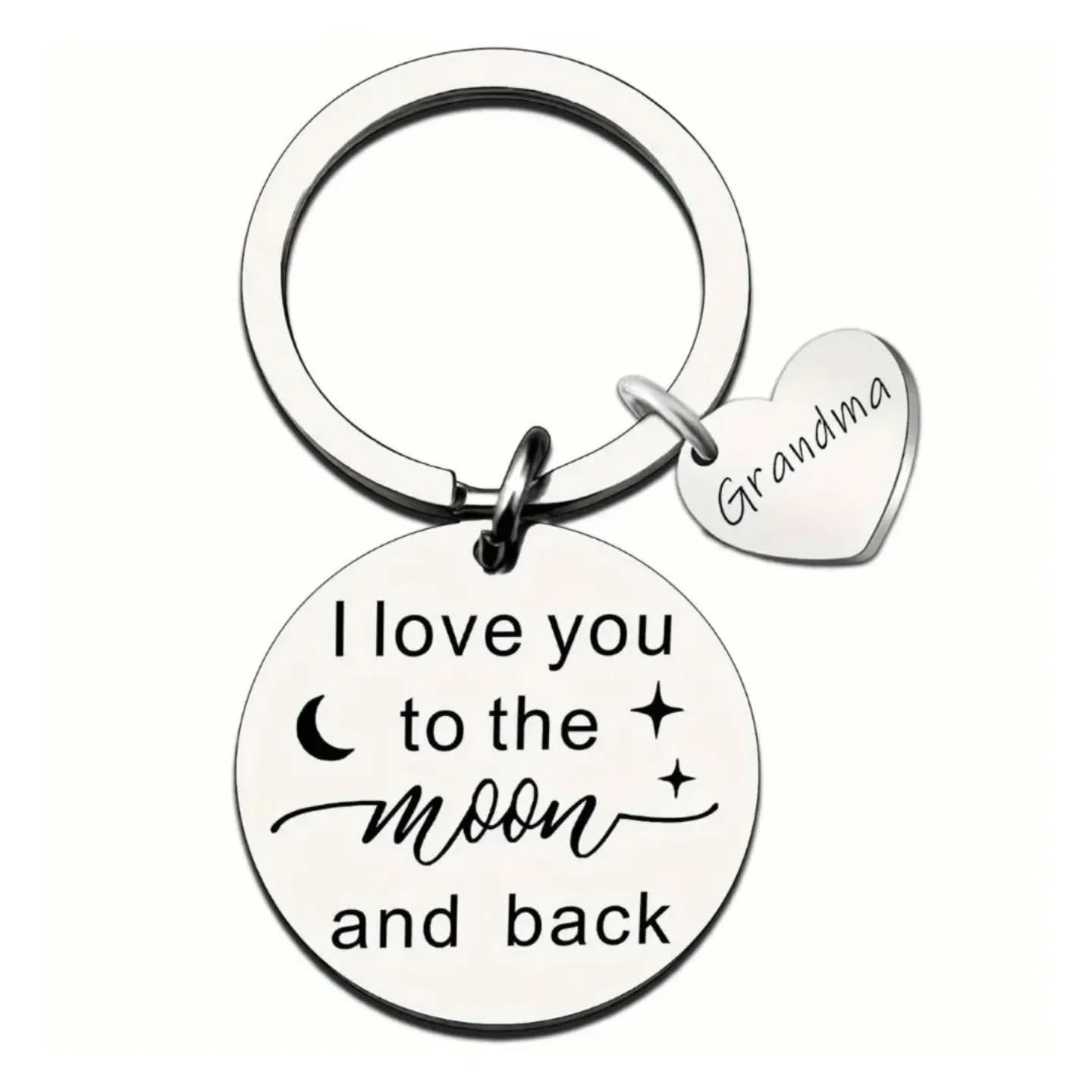 Grandma, I Love You To The Moon & Back Stainless Steel Keychain – view 1