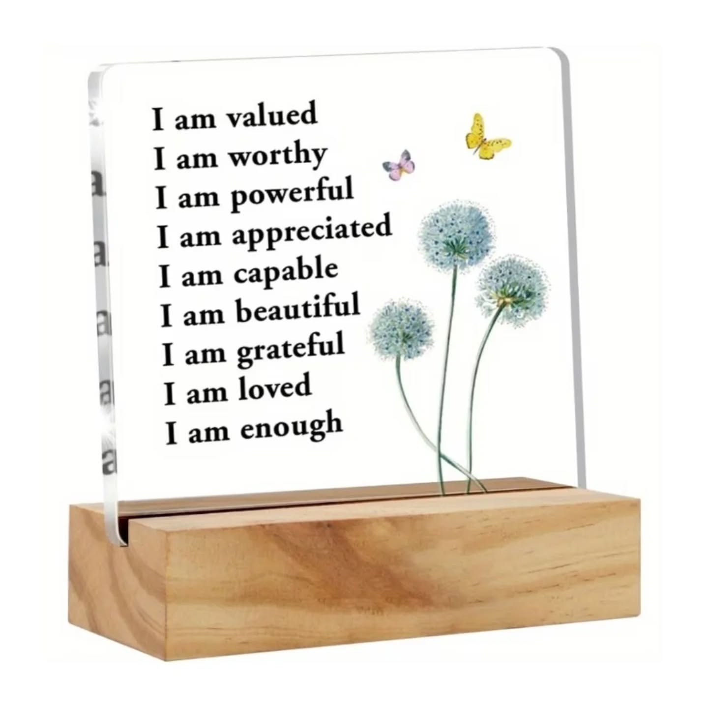 I Am Enough Affirmation, Mantra Motivational Desk Plaque With Wooden Base – view 1