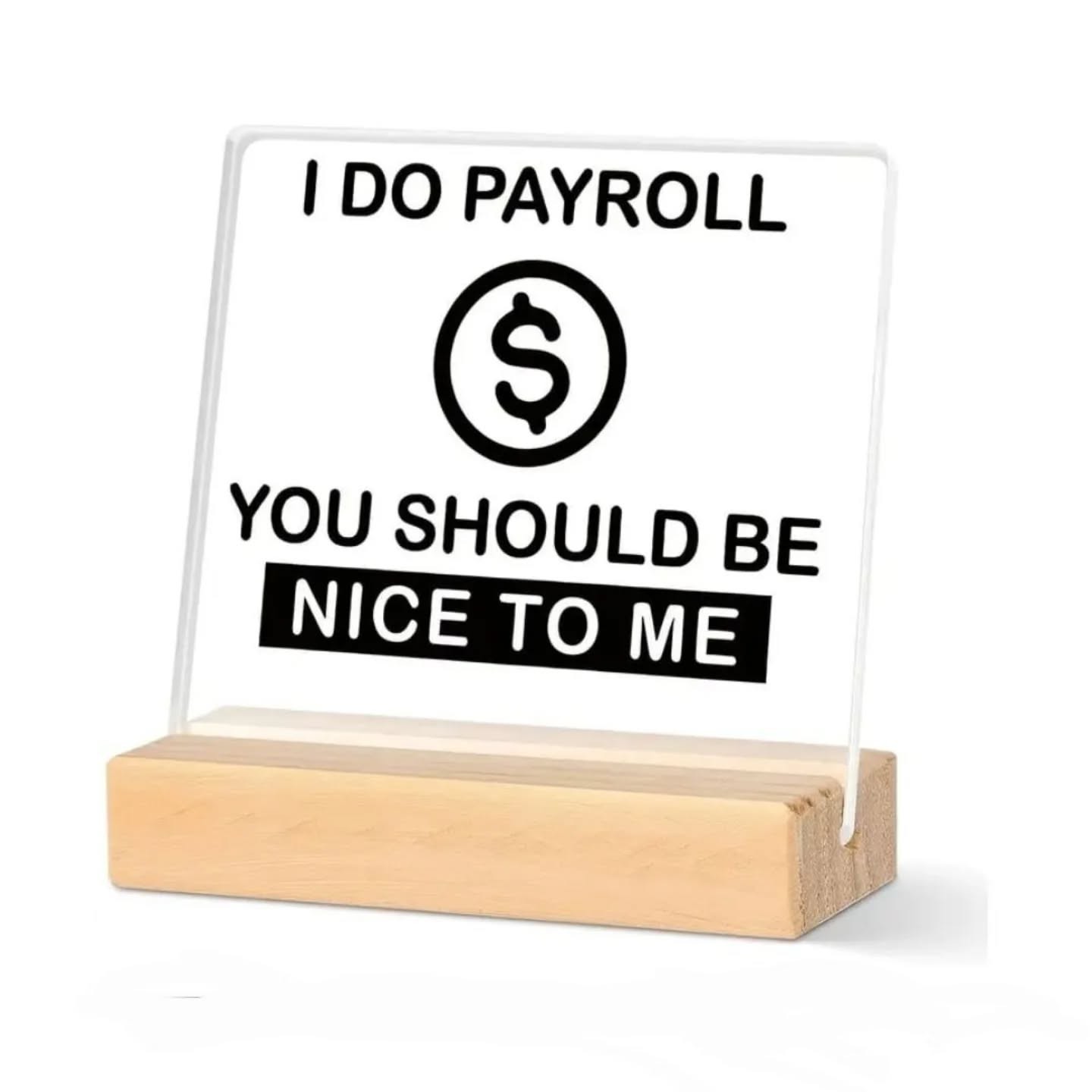 I Do Payroll, You Should Be Nice To Me Mini Desk Plaque With Wooden Stand – view 1