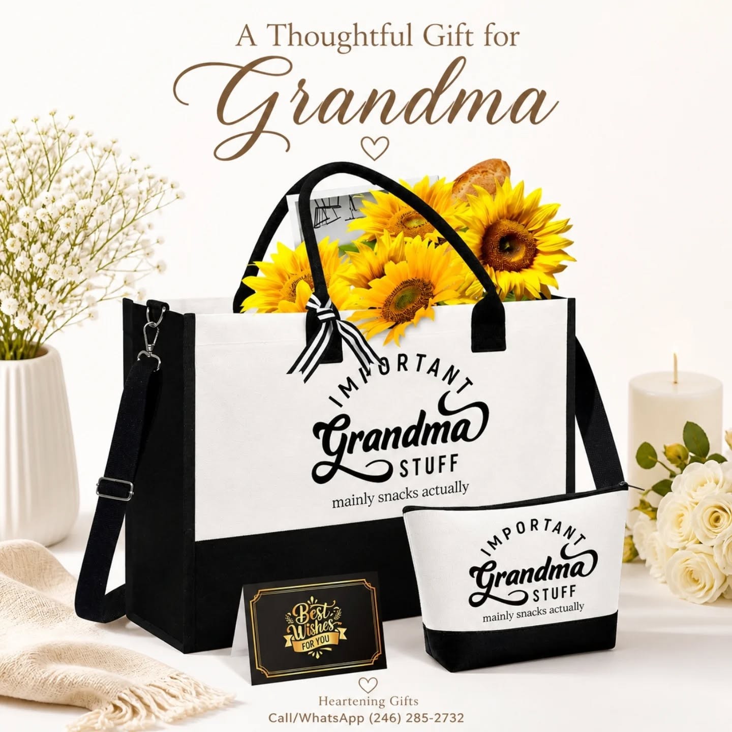 Important Grandma Stuff Tote Bag & Cosmetics Pouch Set, Boxed – view 1