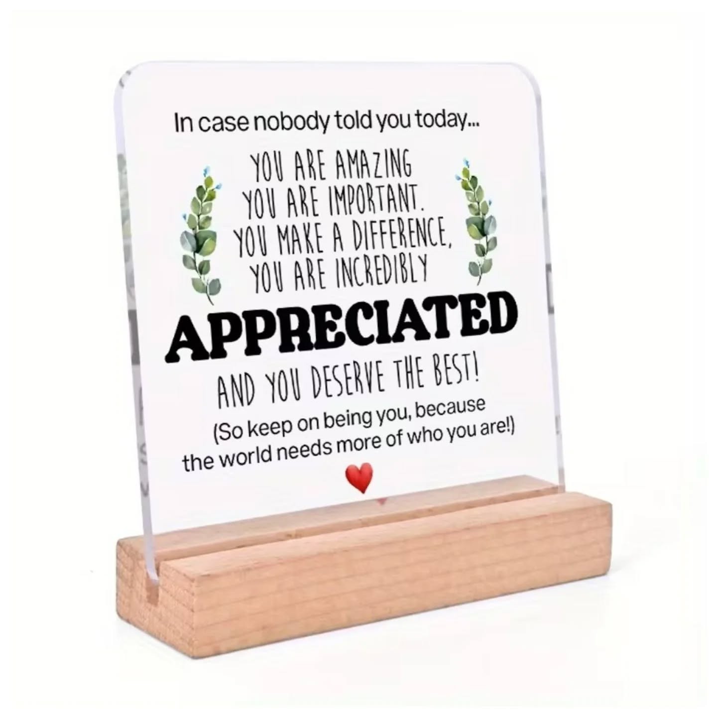 In Case Nobody Told You Today You're Appreciated Mini Motivational Desk Plaque With Wooden Base – view 1