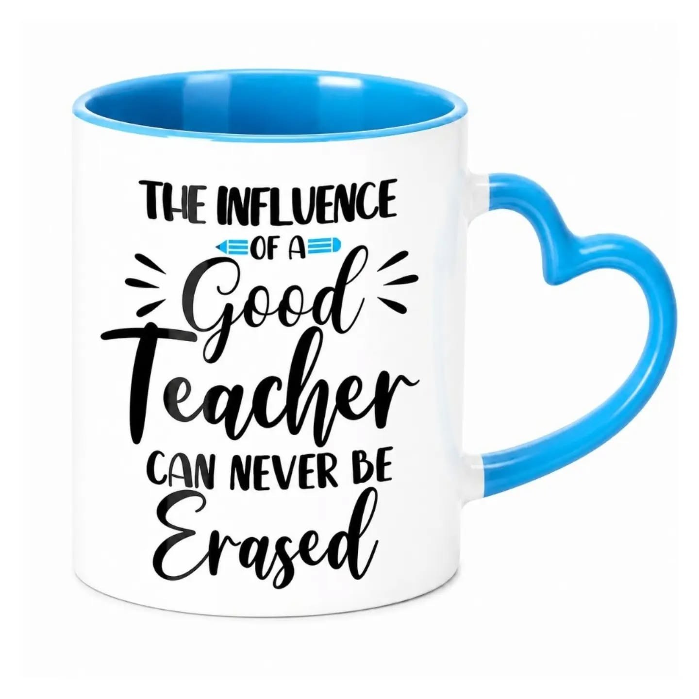 The Influence Of A Great Teacher Can Never Be Erased Heart Handle Ceramic Gift Mug (11oz) – view 1