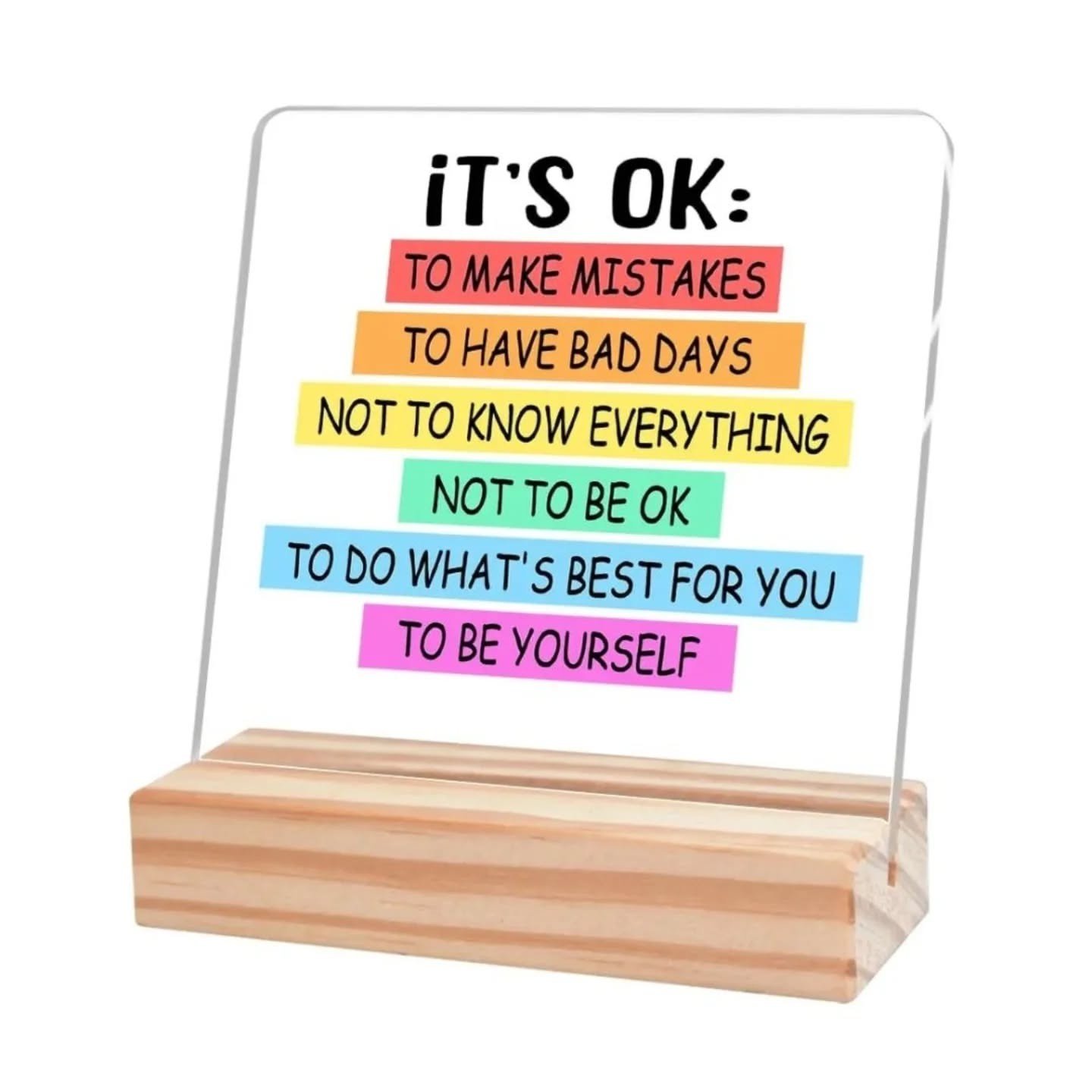 It's Ok, Mini Motivational Desk Plaque With Wooden Base – view 1