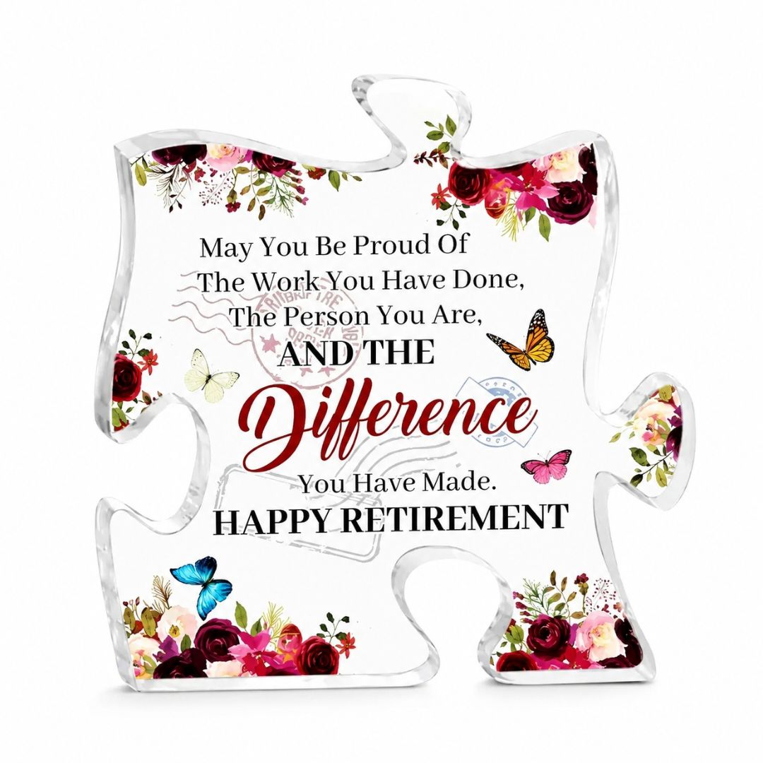 Happy Retirement Puzzle Acrylic Plaque – view 1