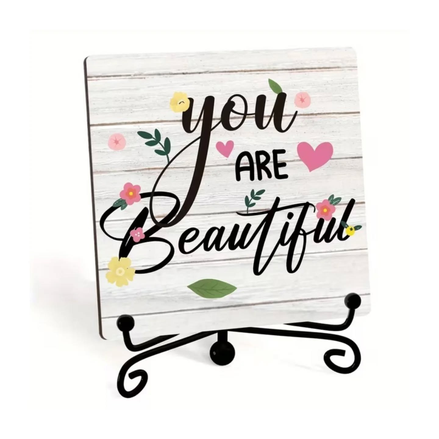 Mini You're Beautiful Wooden Plaque With Iron Stand – view 1