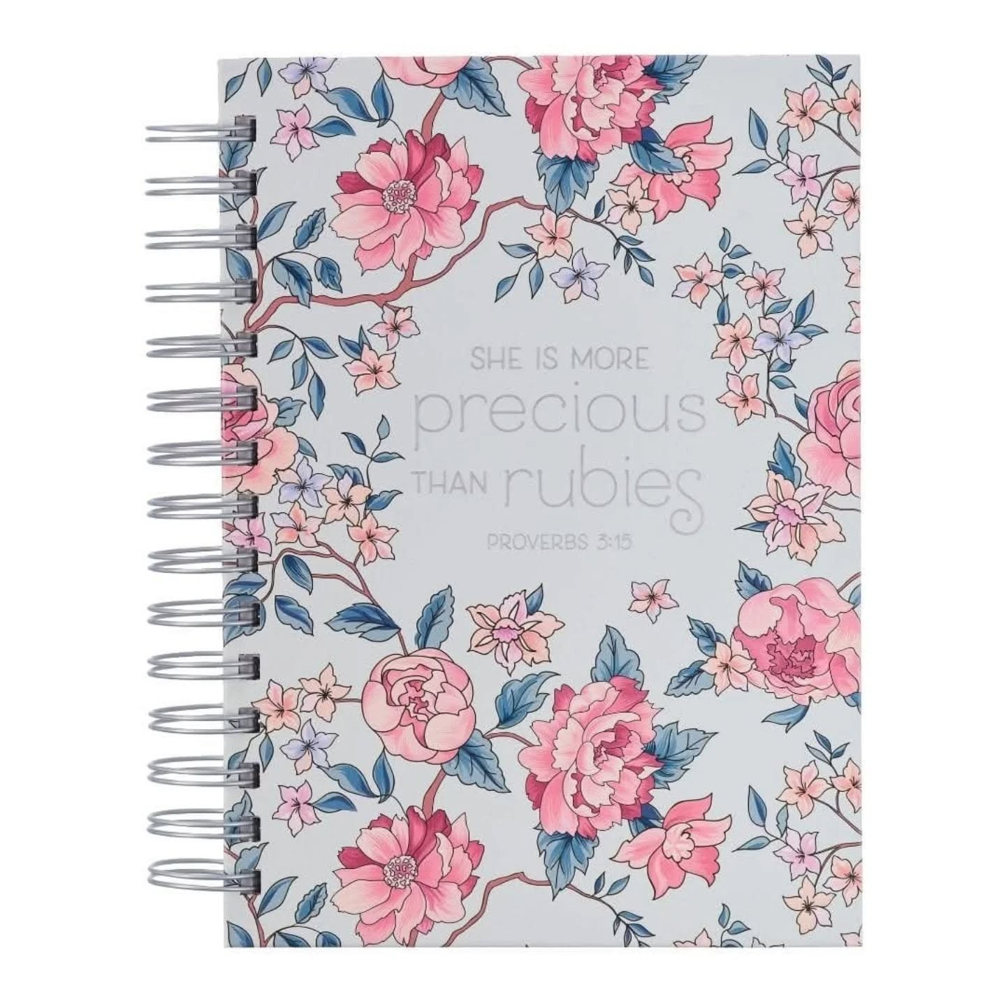 More Precious Than Rubies Pink Floral Wirebound Journal - Proverbs 5:13 – view 1