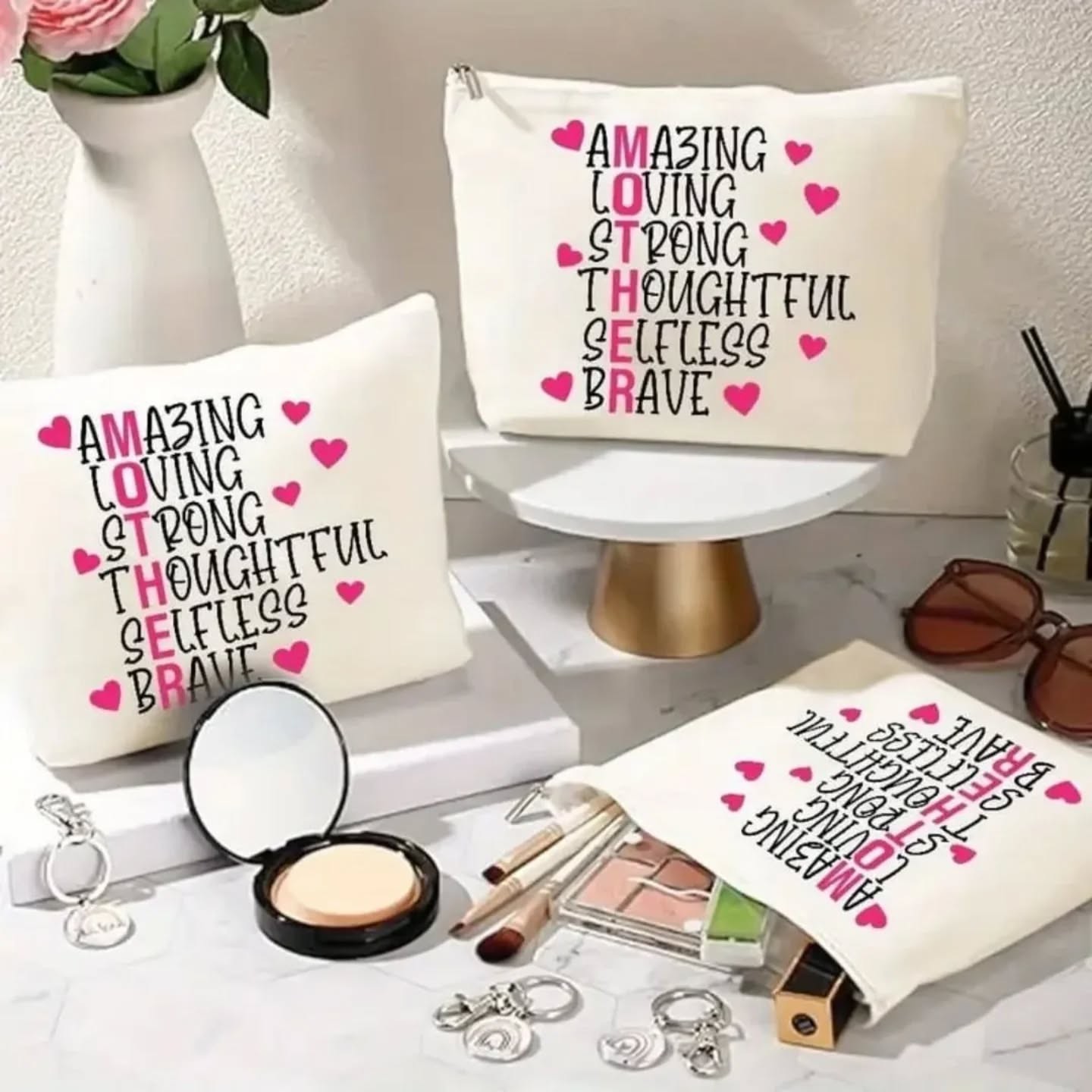Mother (Amazing, Loving, Strong, Thoughtful, Selfless, Brave) Canvas Pouch/Cosmetics Bag – view 1
