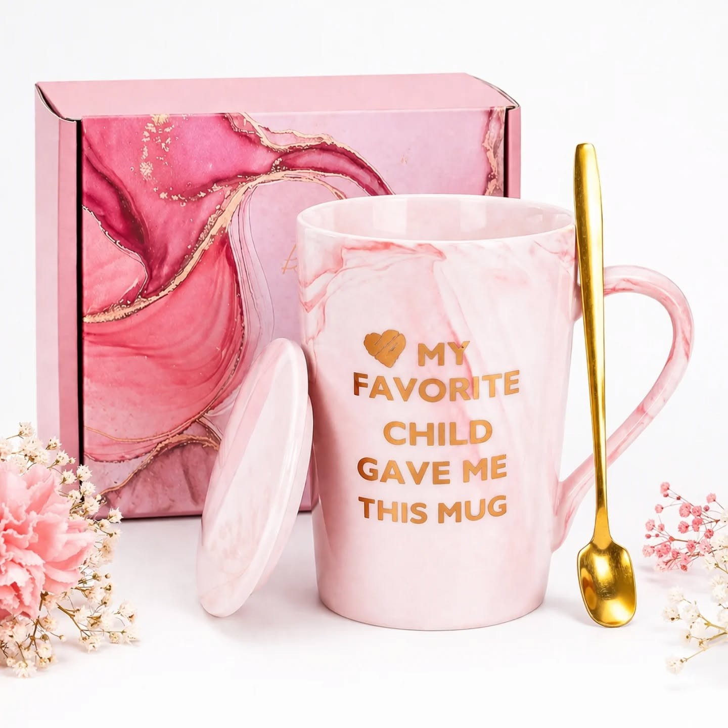 My Favorite Child Gave Me This Mug Pink & Gold Large Capacity 14oz Mug & Coaster With Gold Spoon Gift Set – view 1