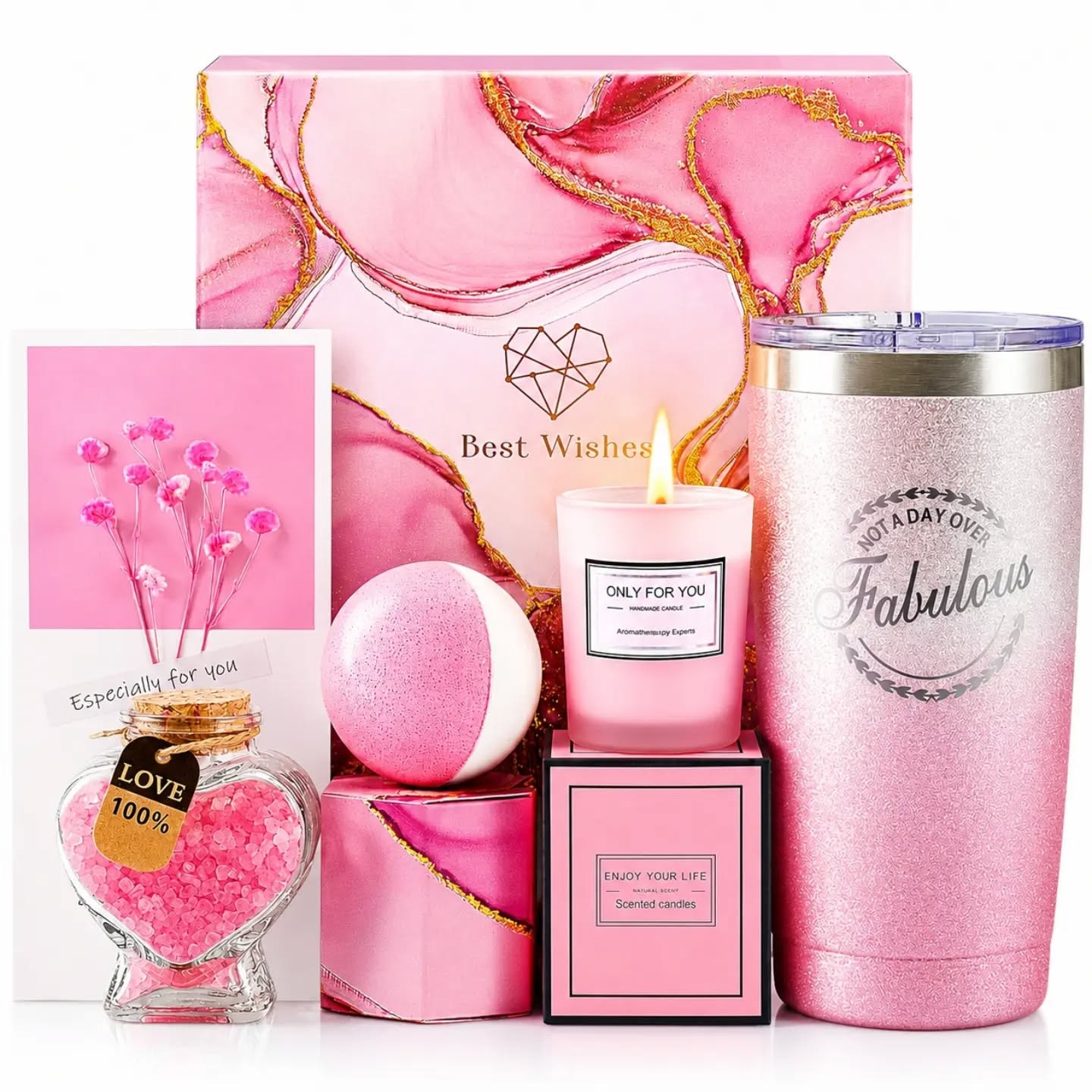 Not A Day Over Fabulous Pink Sparkle Tumbler Gift Set – view 1