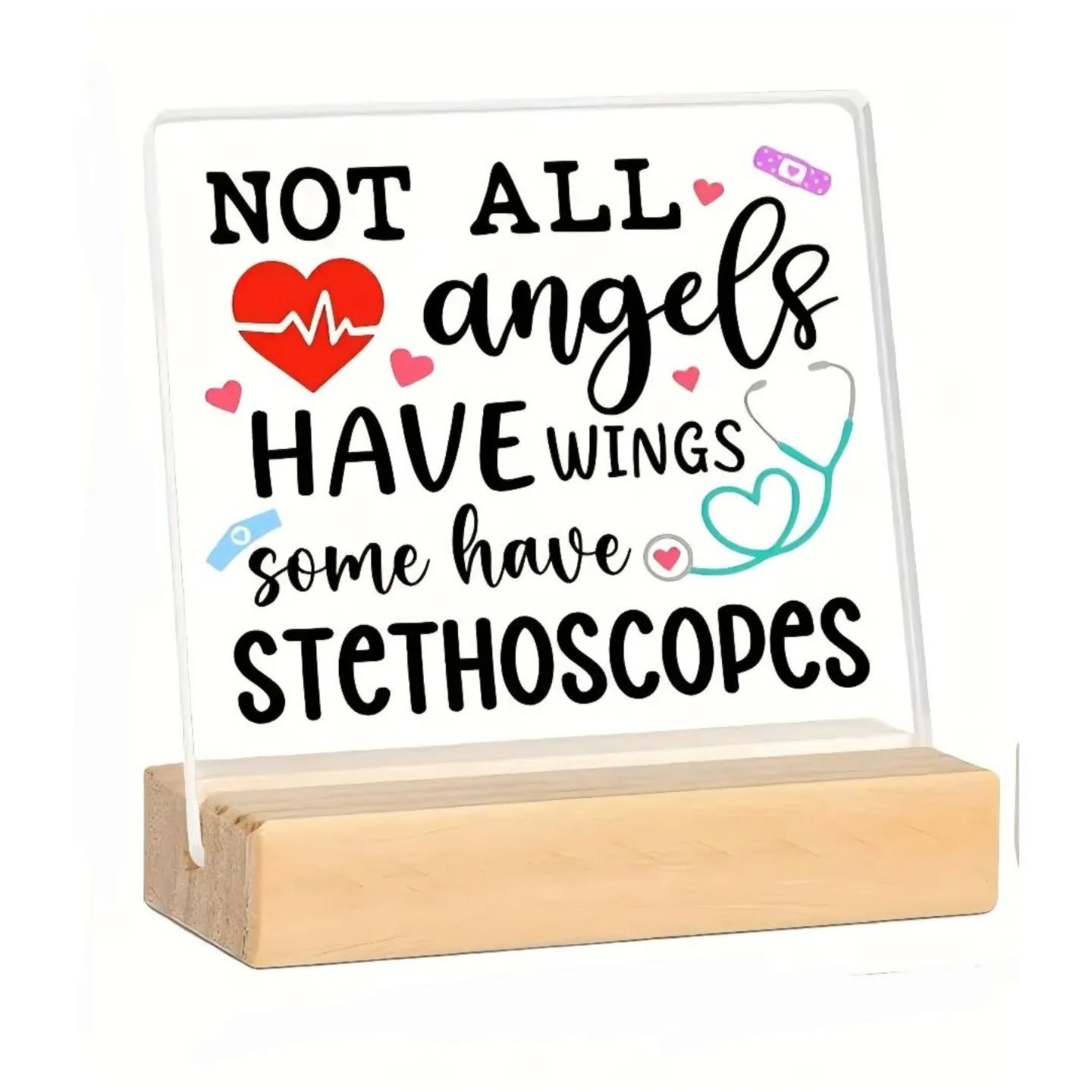 Not All Angels Have Wings, Some Have Stethoscopes Mini Desk Plaque With Wooden Stand – view 1