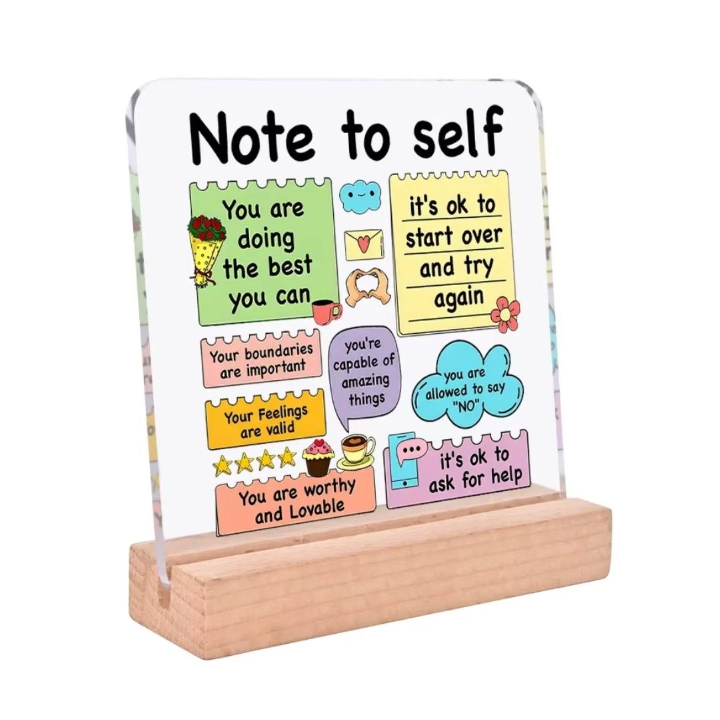 Note To Self Mini Motivational Desk Plaque With Wooden Base – view 1