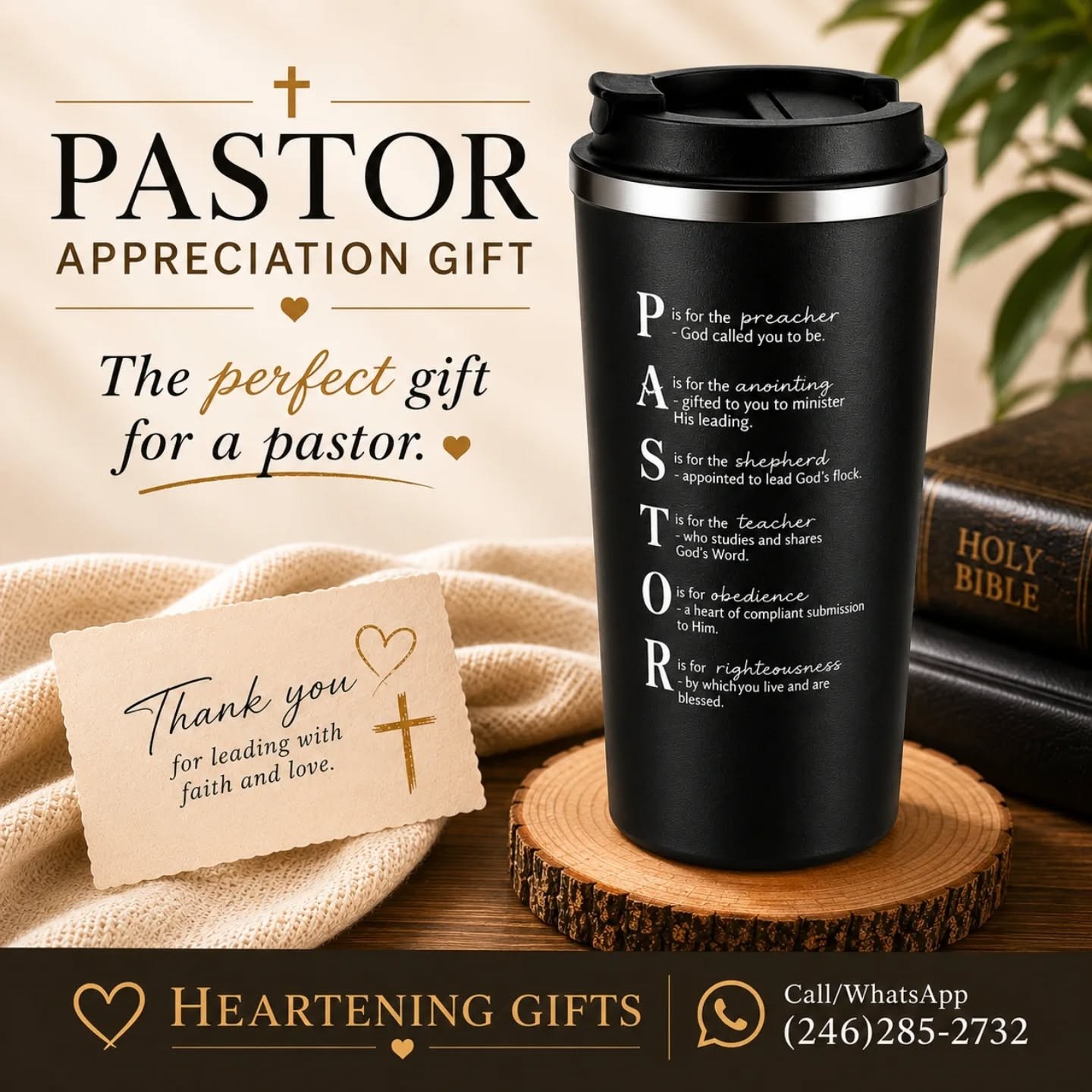 Pastor Appreciation Stainless Steel Travel Tumbler (17oz), Black – view 1