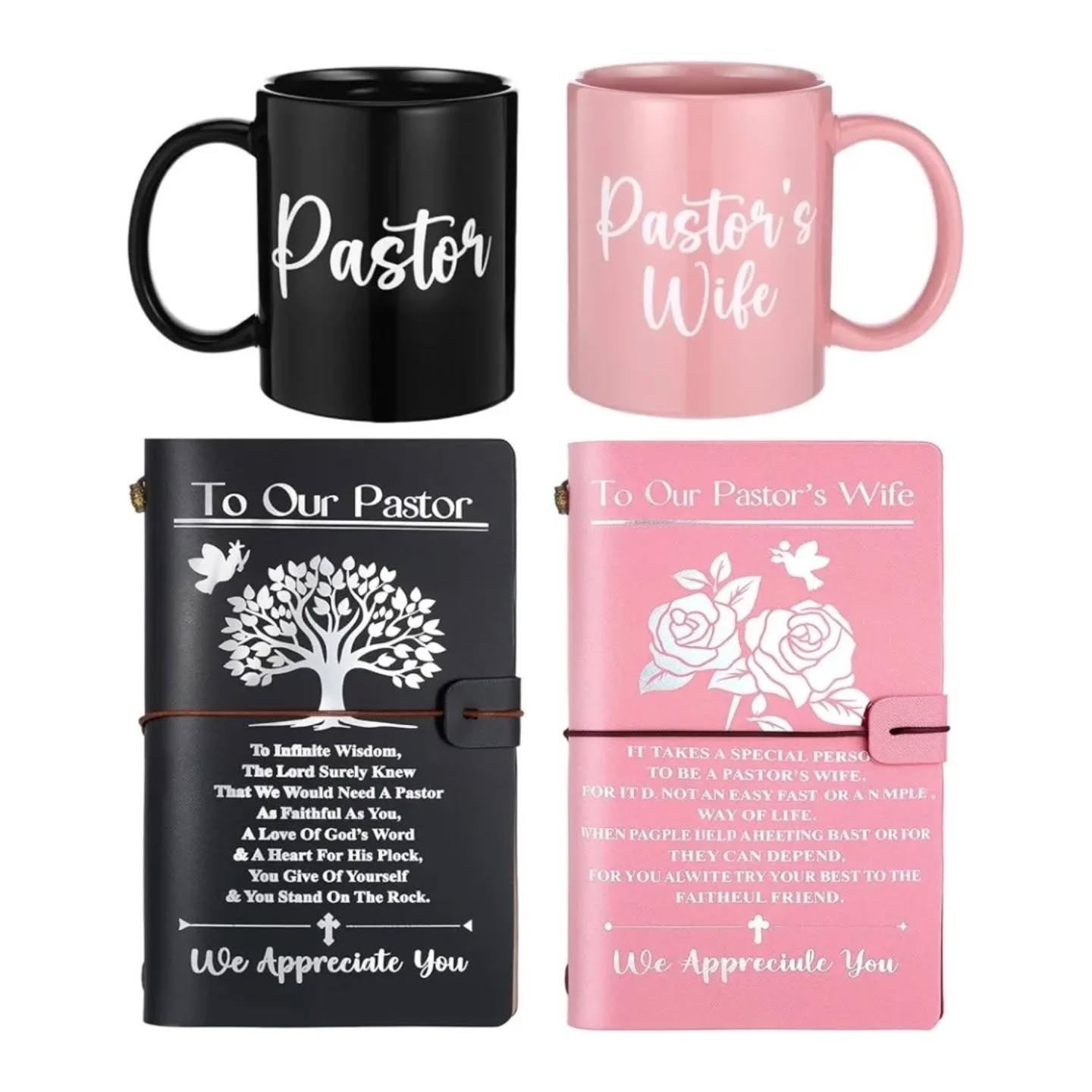 Pastor & Pastor's Wife We Appreciate You Ceramic Couple Mugs & Couple Journals Set – view 1