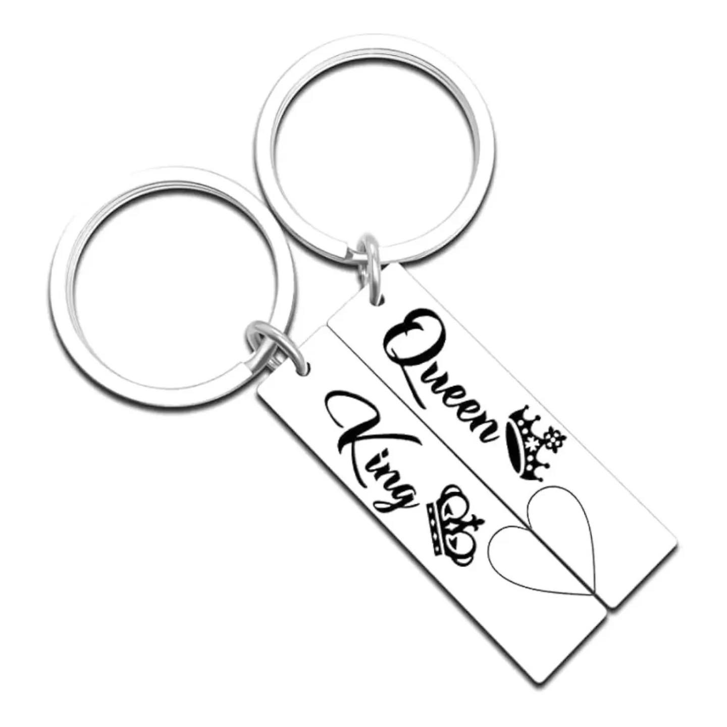 Queen & King Tag & Split Heart Stainless Steel Keychain 2 Piece Set – view 1