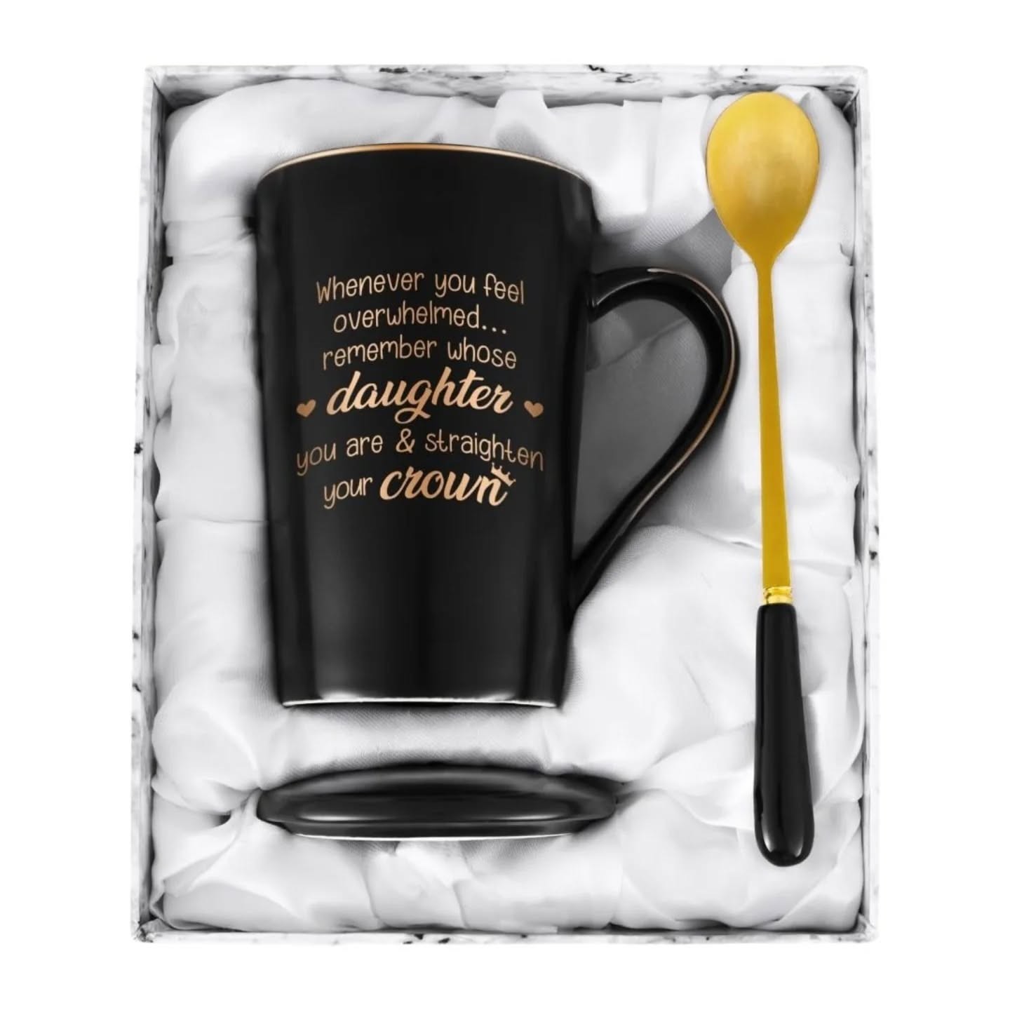 Remember Whose Daughter You Are & Fix Your Crown Black & Gold Mug (14oz) – view 1
