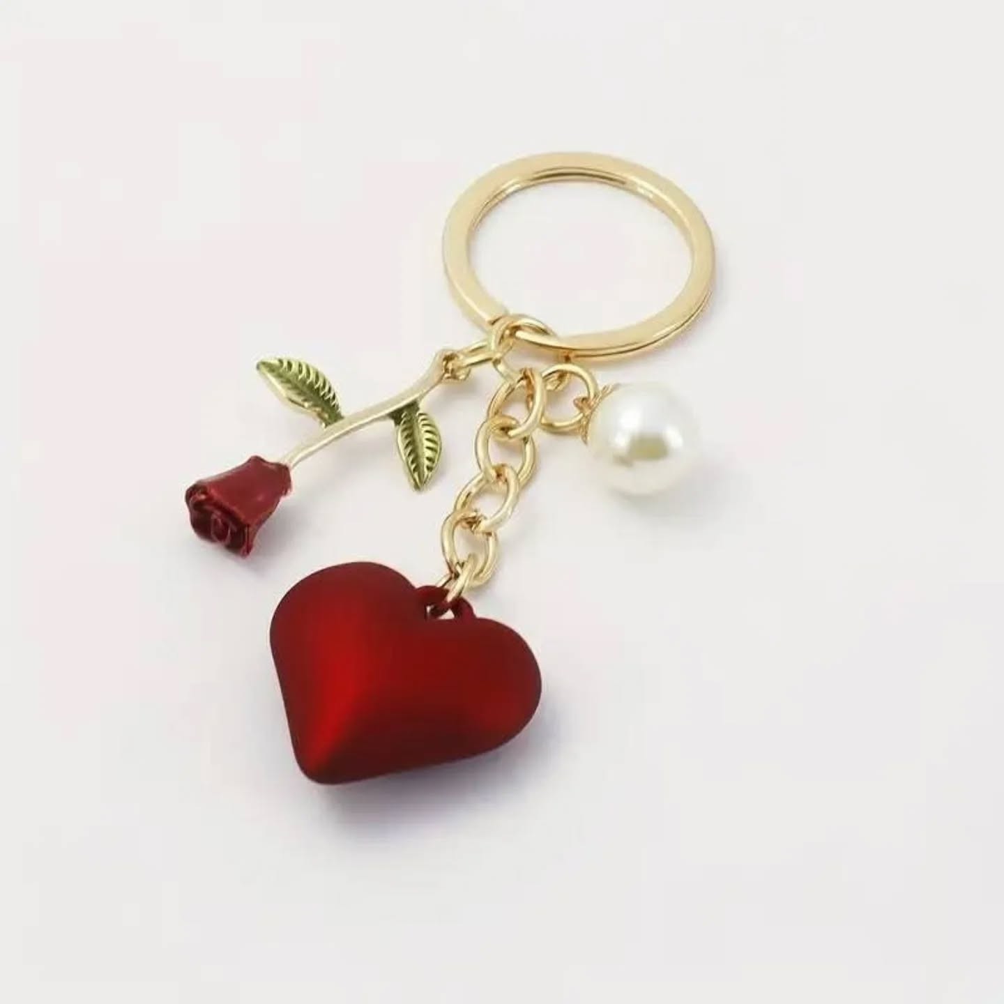 Rose Heart Pearl Keychain – view 1