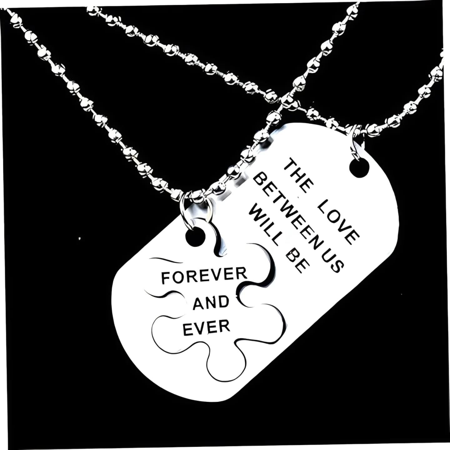 Stainless Steel Couples Forever & Ever Puzzle Piece Necklace Set: A Symbol of Unbreakable Love – view 1