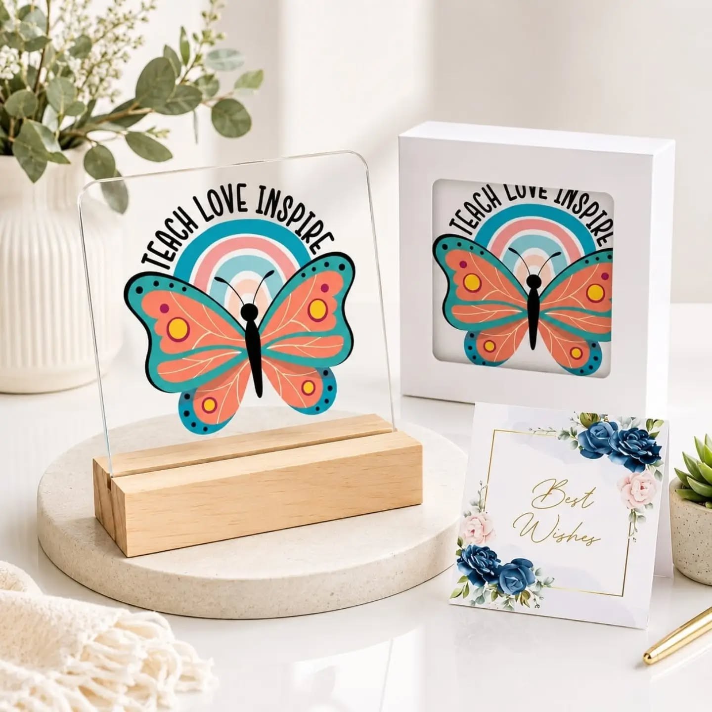 Teach, Love, Inspire Butterfly Mini Appreciation Desk Plaque – view 1