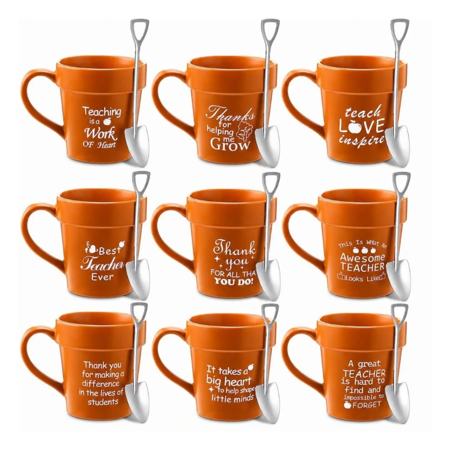 Teacher Appreciation Ceramic Plant Pot Mugs With Shovel Spoons. (Each Set Consists Of 1 Ceramic Plant Pot Mug & 1 Stainless Steel Shovel Spoon) – view 1