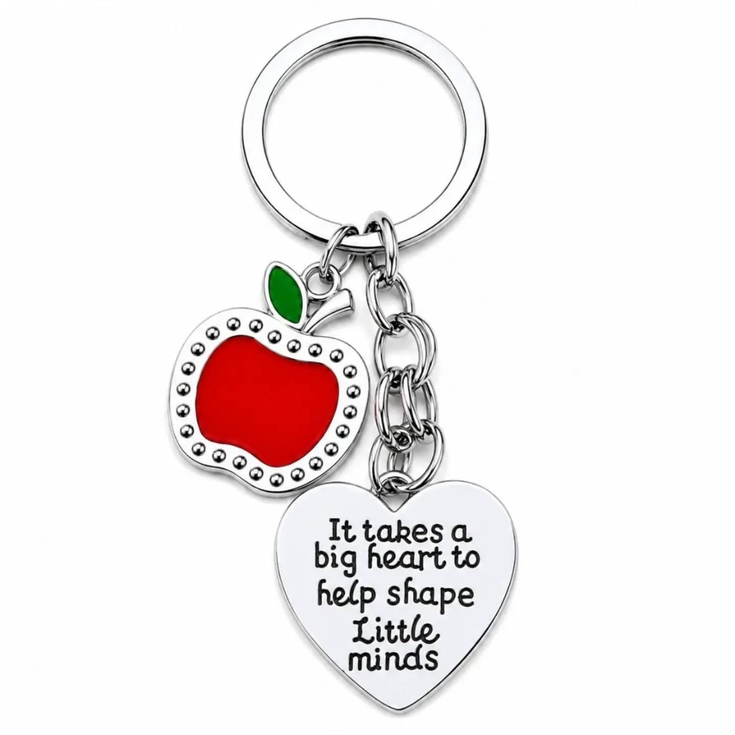 Teacher Appreciation Keychain: It Takes A Big Heart To Shape Little Minds Keychain With Apple Charm – view 1