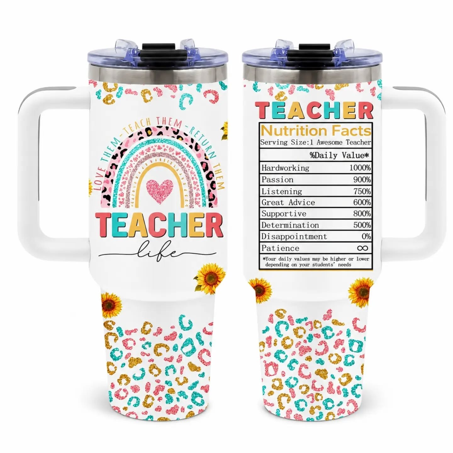 Teacher Life, Personality Nutritional Facts Stainless Steel Large Capacity Travel Cup (40oz) – view 1