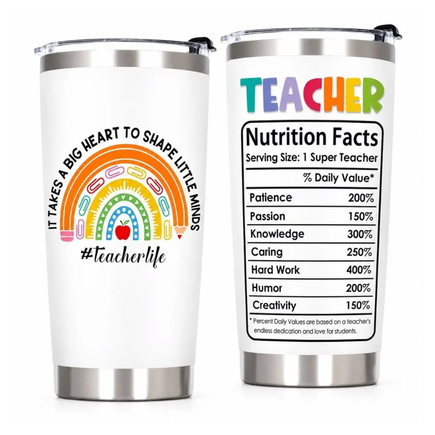 Teacher Life Rainbow, Personality Nutritional Facts Stainless Steel Tumbler (20oz) – view 1